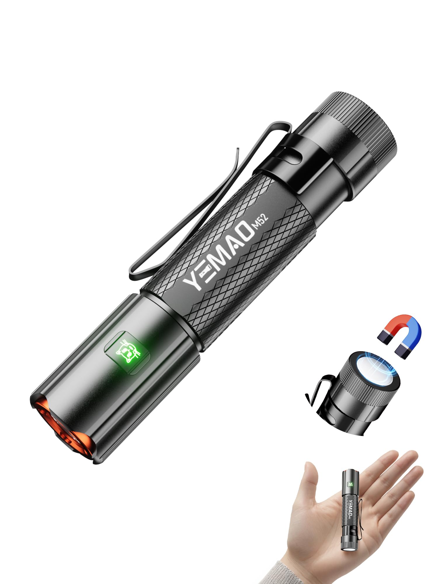 Yemao Rechargeable Keychain Flashlight,1500 Lumen Mini Light with Magnet,Clip on LED Flashlight Small EDC Flashlight Waterproof Torch for Outdoor and Home Use(Gray)