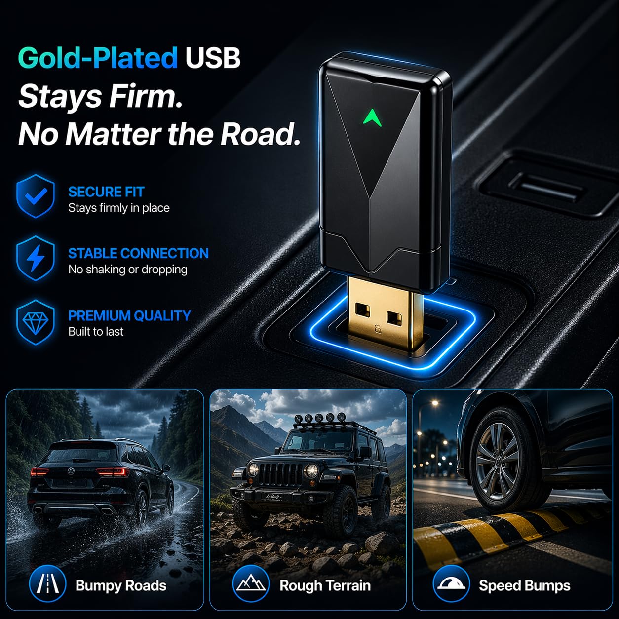 Adaptateur CarPlay sans Fil Android Auto Wi-Fi 5,8GHz Plug & Play iOS 10+ Android 10+ pour Voitures 2016+