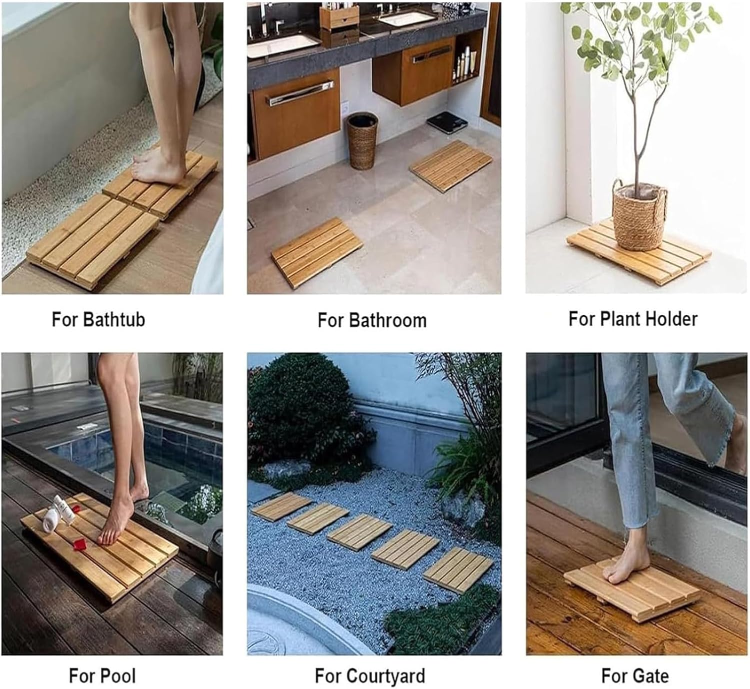 Non Slip Shower Bathtub Mat,Waterproof Wooden Floor Mat for Indoor Or Outdoor,Versatile Slat Mat for Tub, Outdoor Pool & Bathroom(40x40cm)