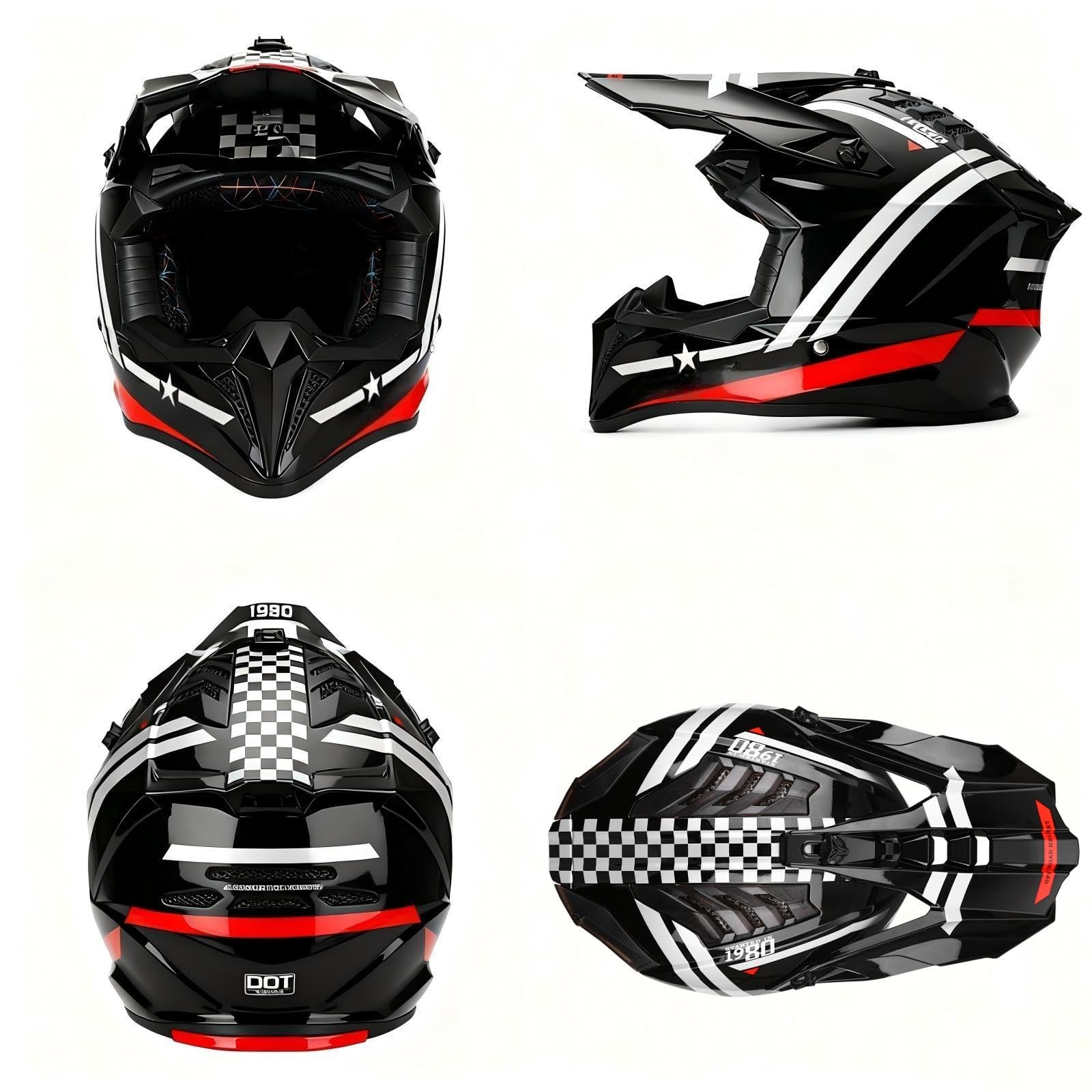 Casque Intégral de Motocross et VTT, Casque Tout-Terrain pour Adultes avec Lunettes, Masque et Gants, Casque de Moto Downhill Intégral ATV
