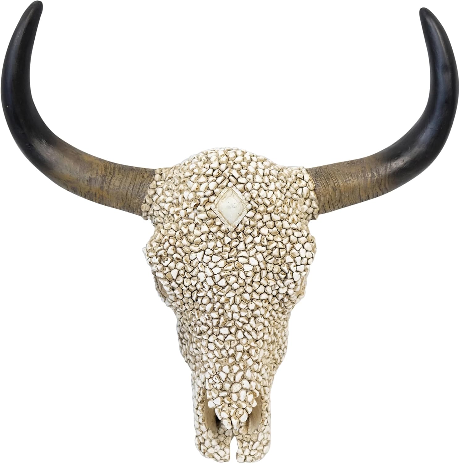 De Leon Collections Country Cow Bull Skull Home Décor, Western Hanging Wall Sculpture, 12.75 Inch Polyresin, White Pebble