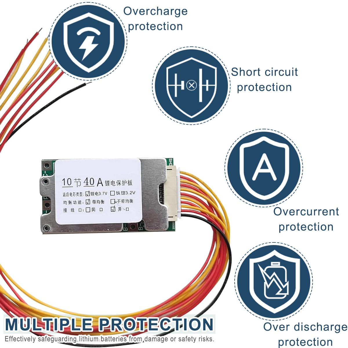 Płytka ochronna akumulatora litowego 10S 36V 30A Li-Ion, moduł BMS PCB z funkcją ochrony przed przeładowaniem/przeciążeniem/prądem przetężeniowym/zwarciem, płyta równoważąca