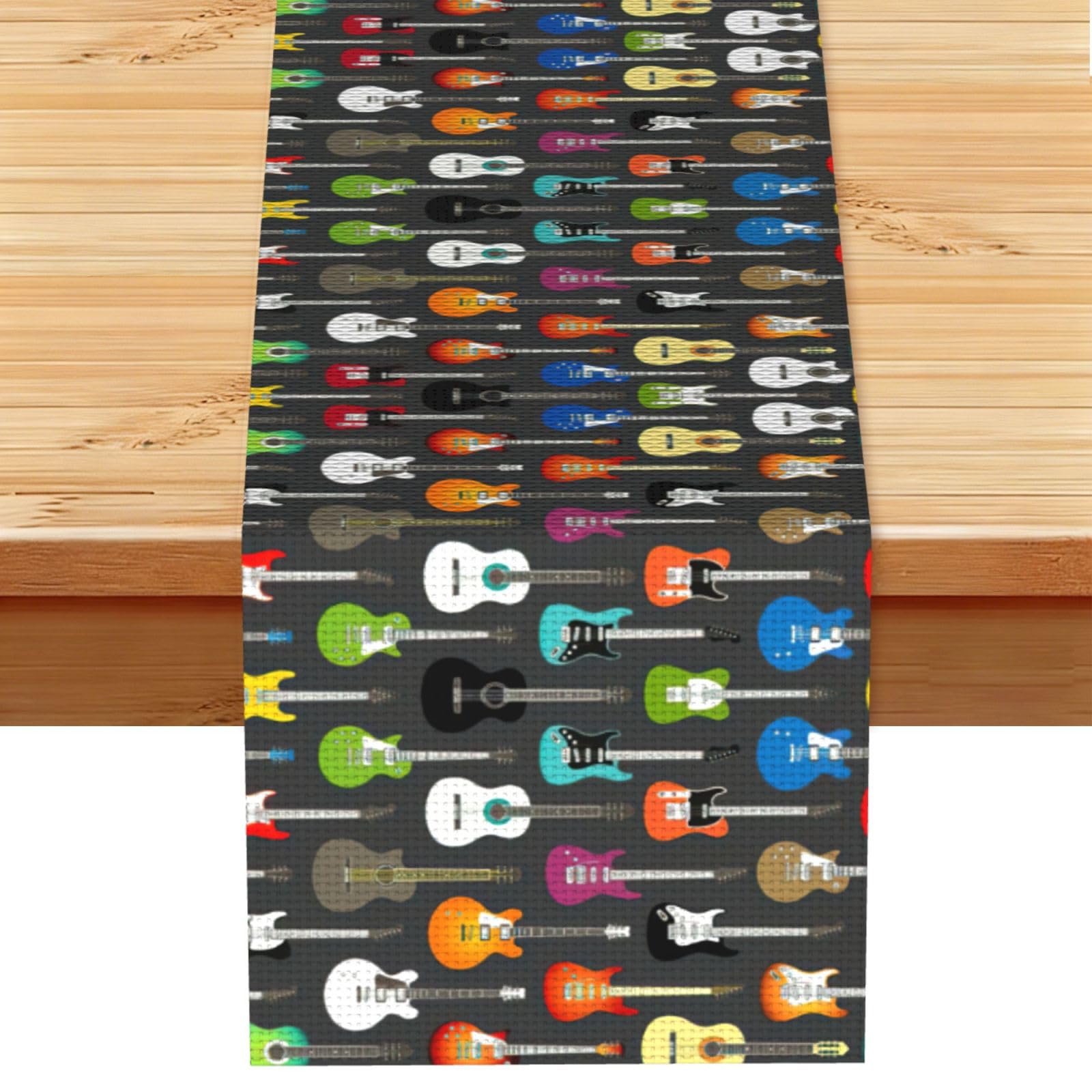Color Acoustic and Guitars Printed Dining Table Runner 13x72 Inch, Non-Fading Decor for Kitchen Dresser Fireplace Mantel