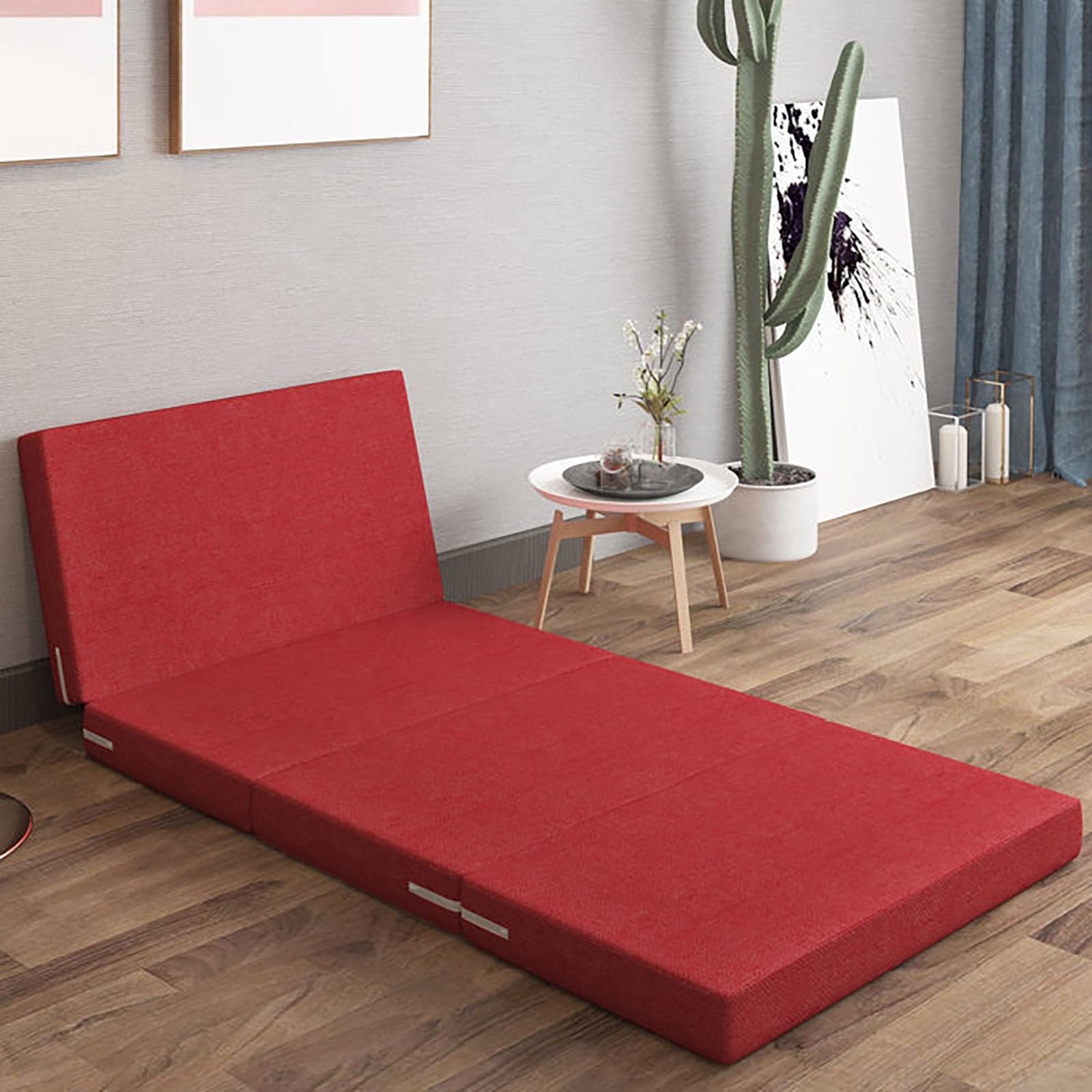Colchón plegable portátil para invitados, tapete de 4 piezas con cabecero y funda lavable, ideal para viajes, camping o sala de estar, color rojo, 160 x 60 x 5 cm