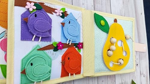 Miniatura 2 de Libro silencioso de león para bebés con animales y frutas, libro de fieltro para habilidades motoras finas, juguete Montessori, libro ocupado de