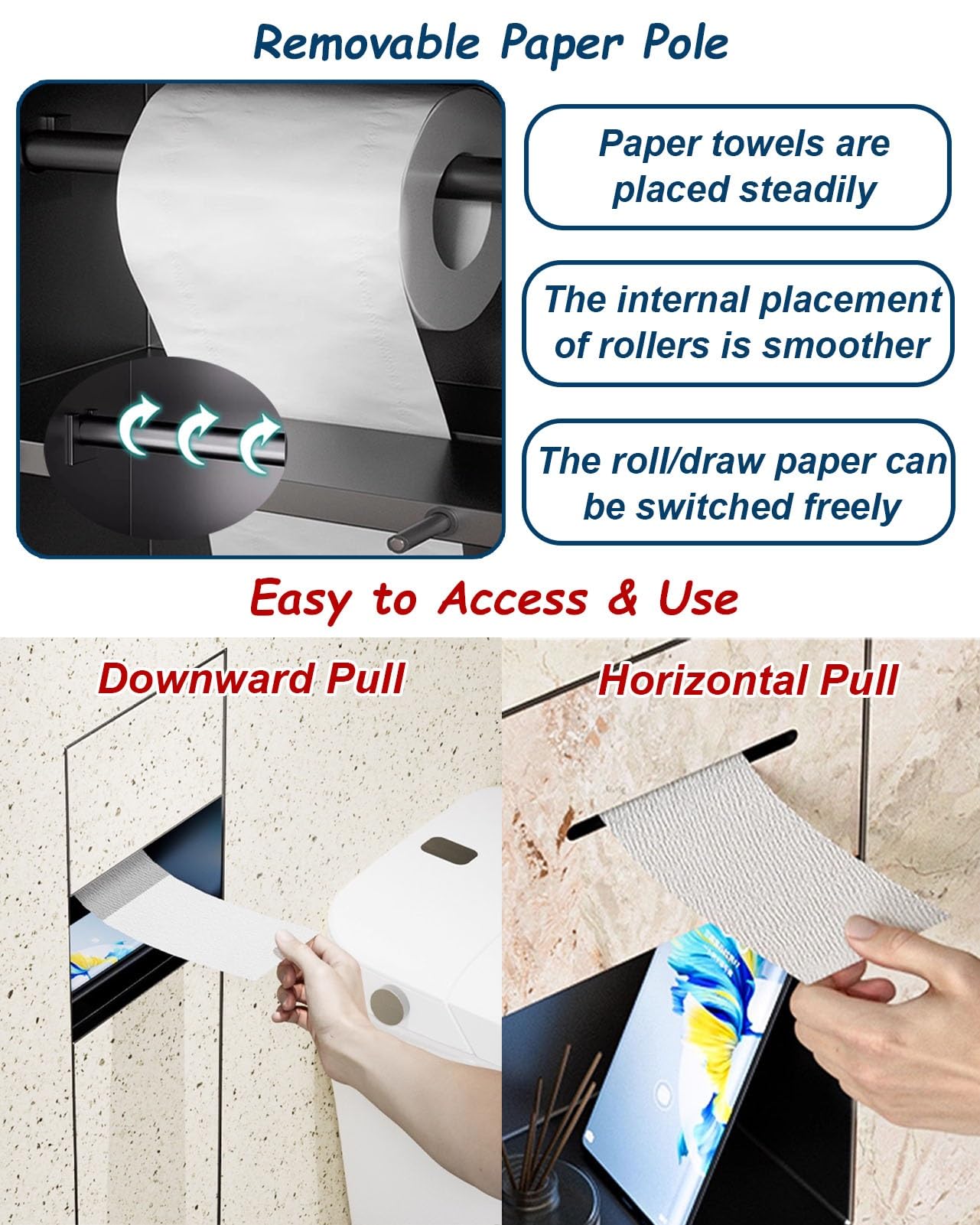 Vibeo Portarrollos Empotrable Portarrollos de Papel Higiénico Empotrado con Papelera, Nicho de Pared Empotrado Revestible con Azulejos, Organizador de Baño Empotrado
