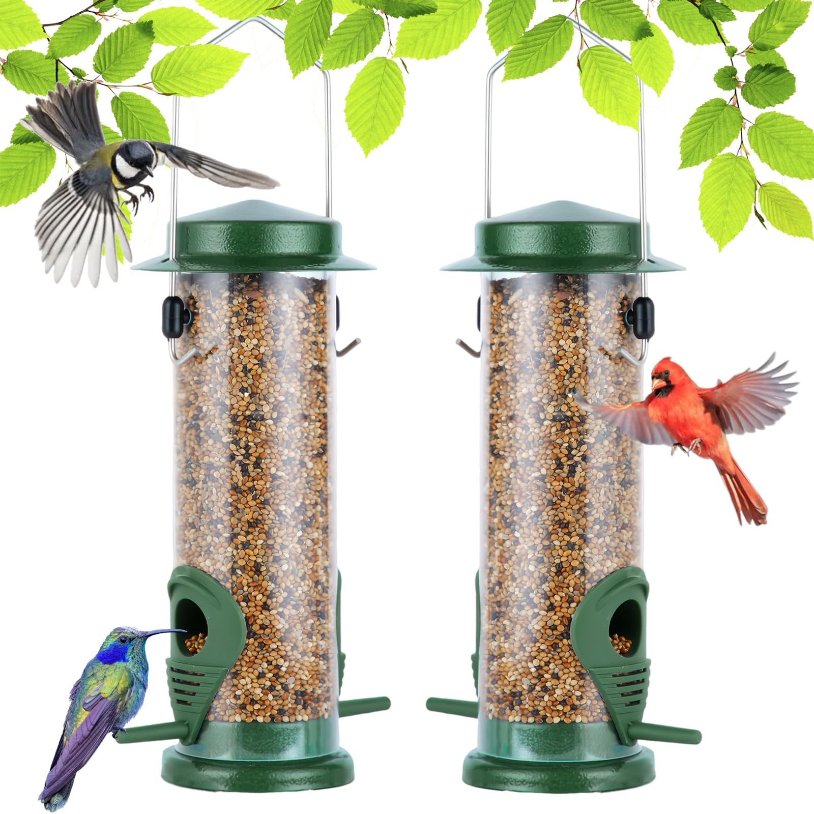 Urban Deco Vogelfutterhaus Aufhängen, Metall vogelfutterspender für Wildvögel, 2 Anschlüsse, robust, Eichhörnchensicher, 2 Packungen