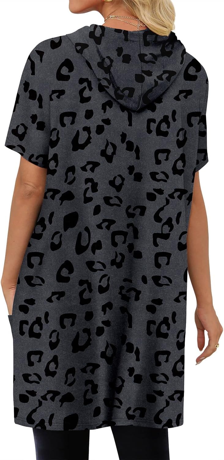 KISSMODA Woman Lightweight Dress with Hood Short Sleeve Summer Loose Pullovers with Pockets Long Tunics Top for Leggings - Image 5