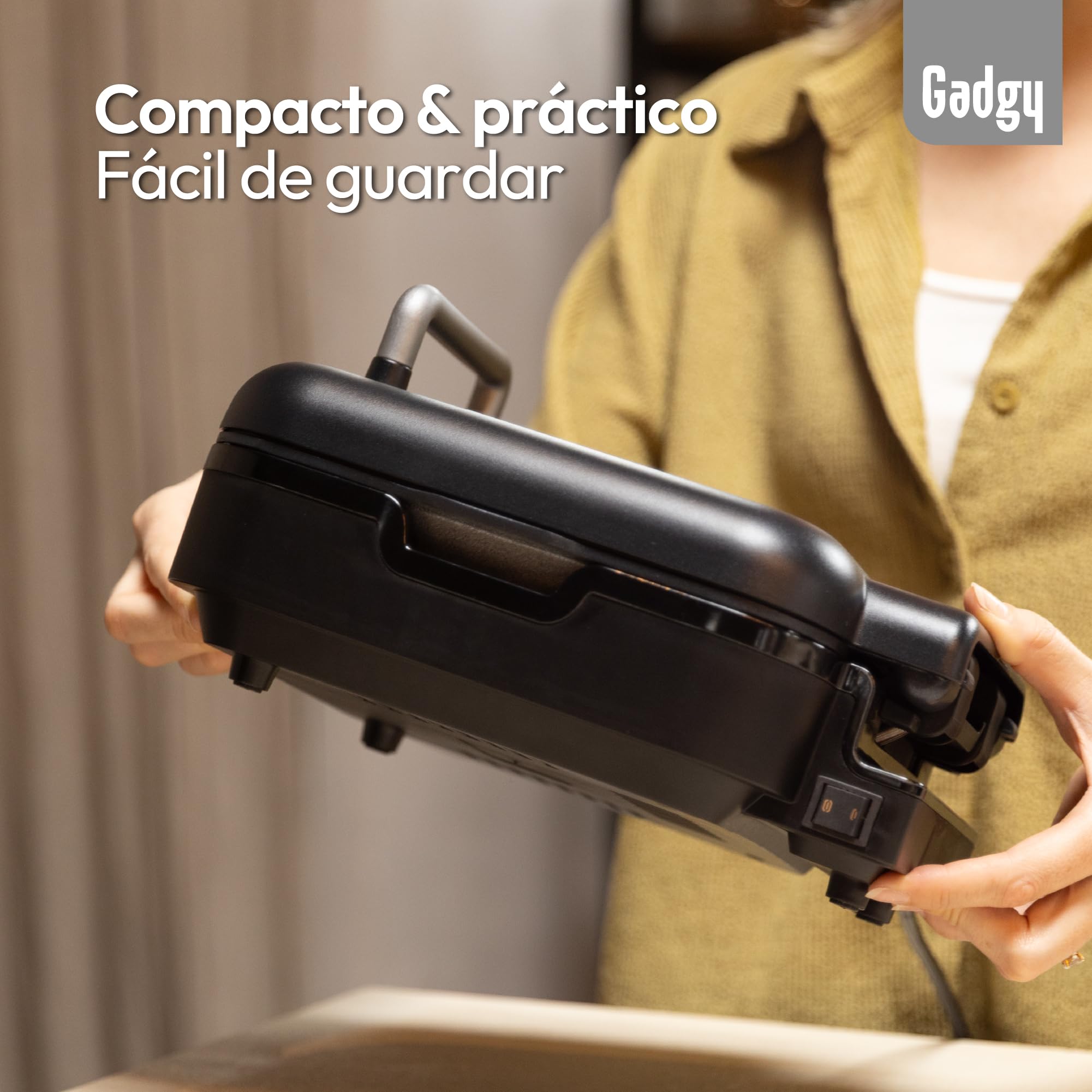 Gadgy 1400W Barbacoa de Contacto 2 en 1 – Base Extraíble – Temperatura Ajustable – Asado Simple y Doble Cara – Antiadherente – Negro Mate/Plata
