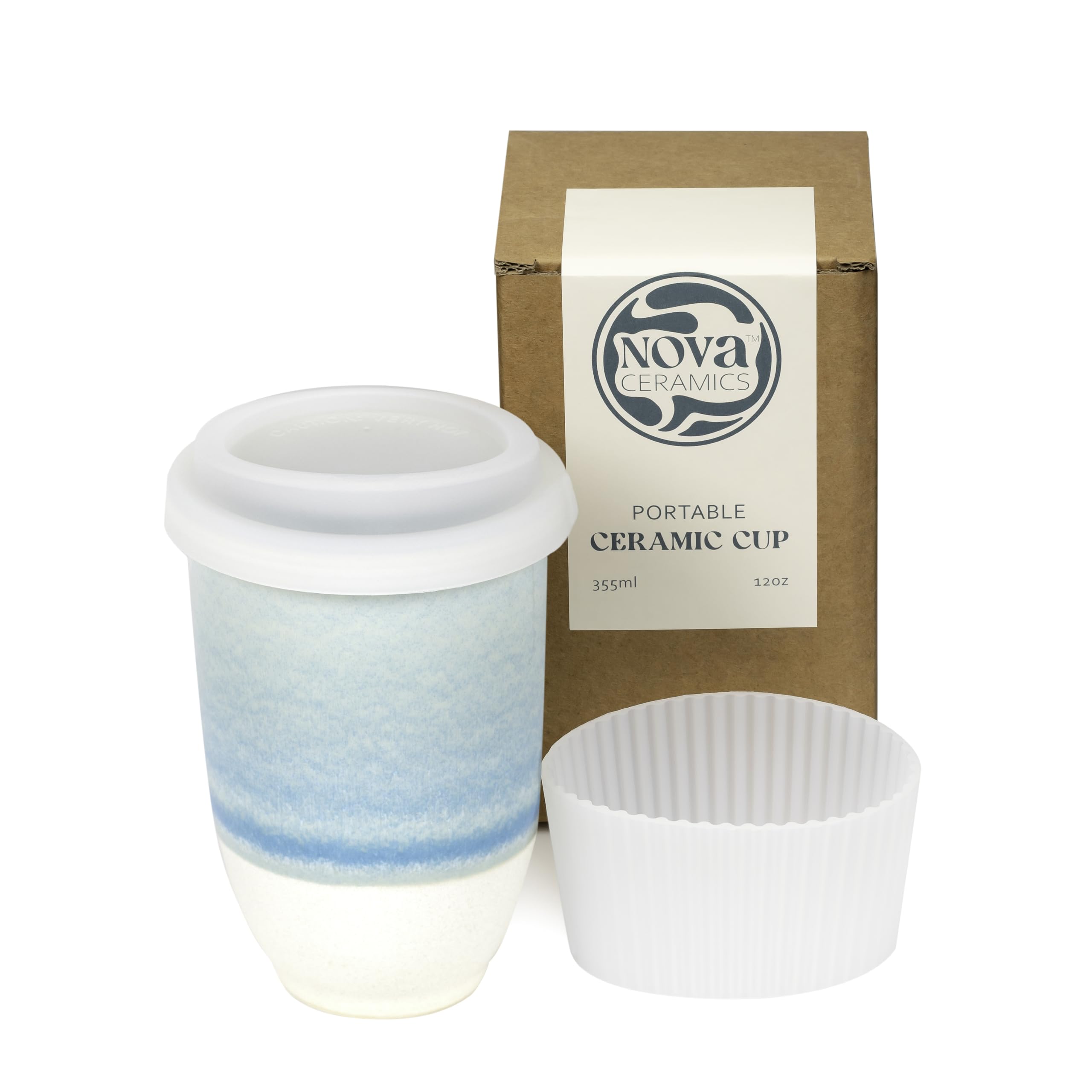 NOVA CERAMICS Travel Mug - Portable Coffee To Go Mug Microwave & Dishwasher Safe Coffee Cups Reusable - Gifts For Women Men Him Her 12oz - Lagoon