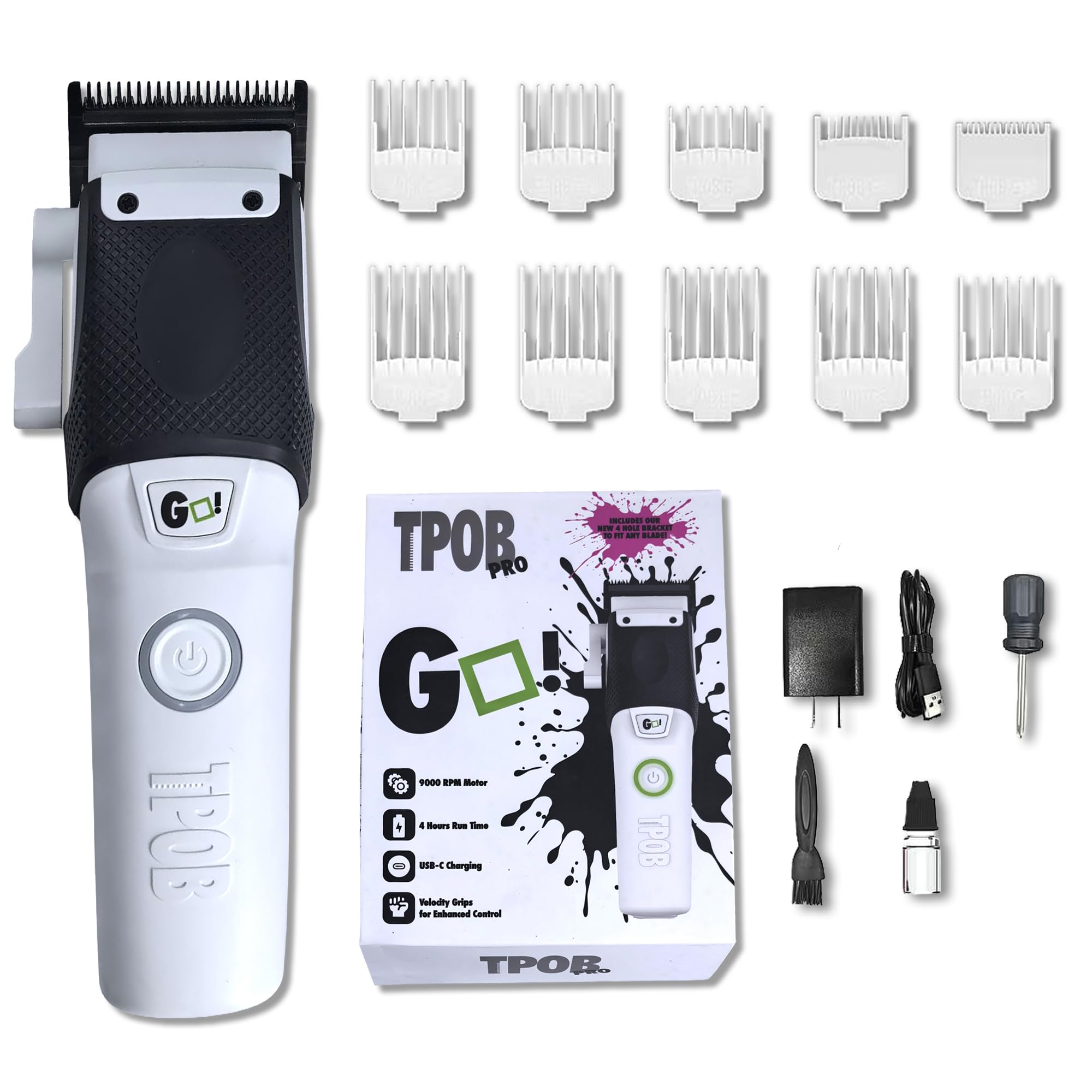 TPOB GO Barber - Tagliacapelli da uomo, 9000 giri/min, con impugnature in gomma (Whiteout)