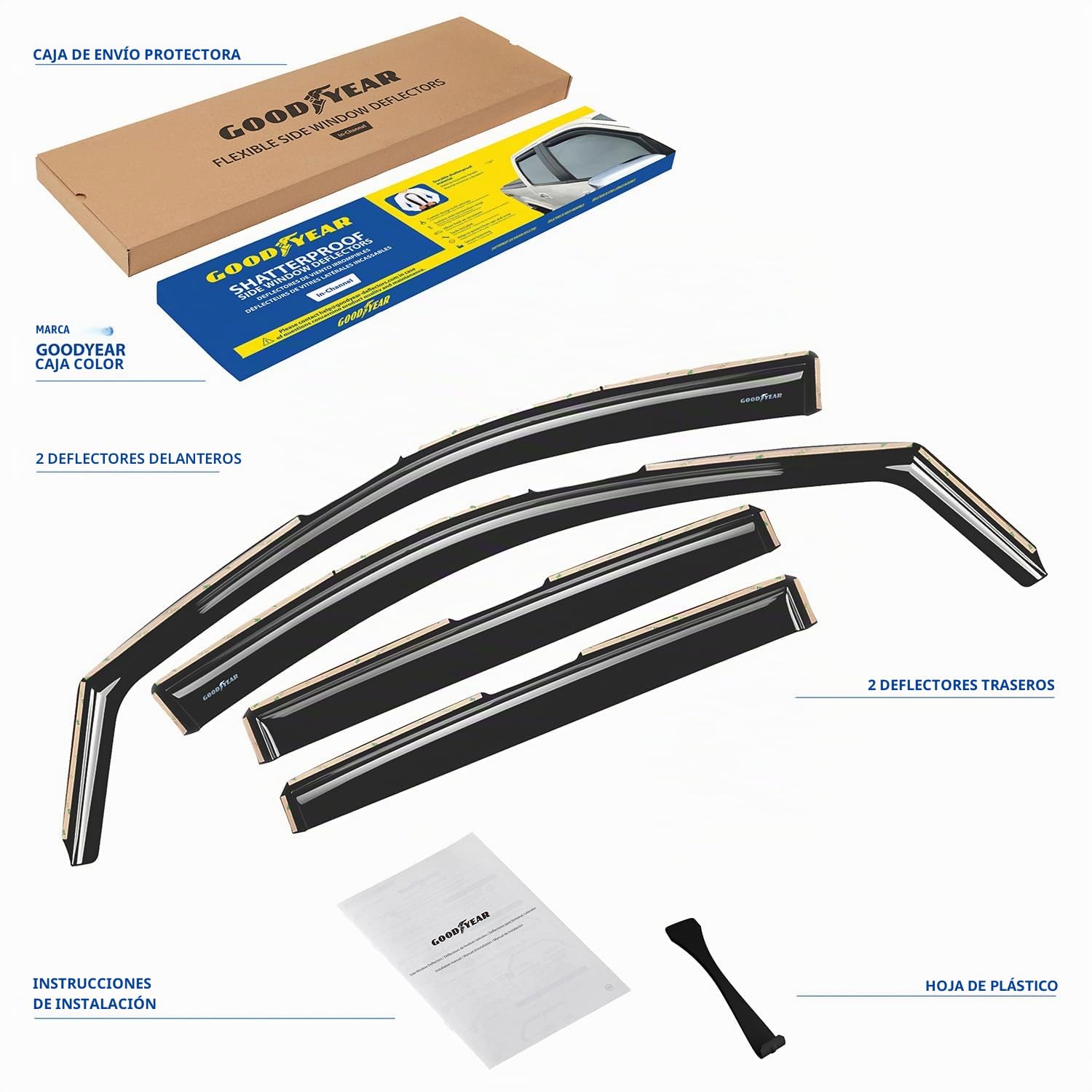 Goodyear Deflectores para/Compatible con Ford Ranger 11-22 - en Canal 4ud | Derivabrisas Ford Ranger III T6 – deflectores ventanilla coche, cortavientos, paravientos, policarbonato, duradero
