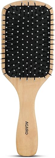 AGARO Wooden Paddle Hair Brush with Strong & flexible nylon bristles having Anti static ball tips,For Grooming, Straightening, Smoothing,…
