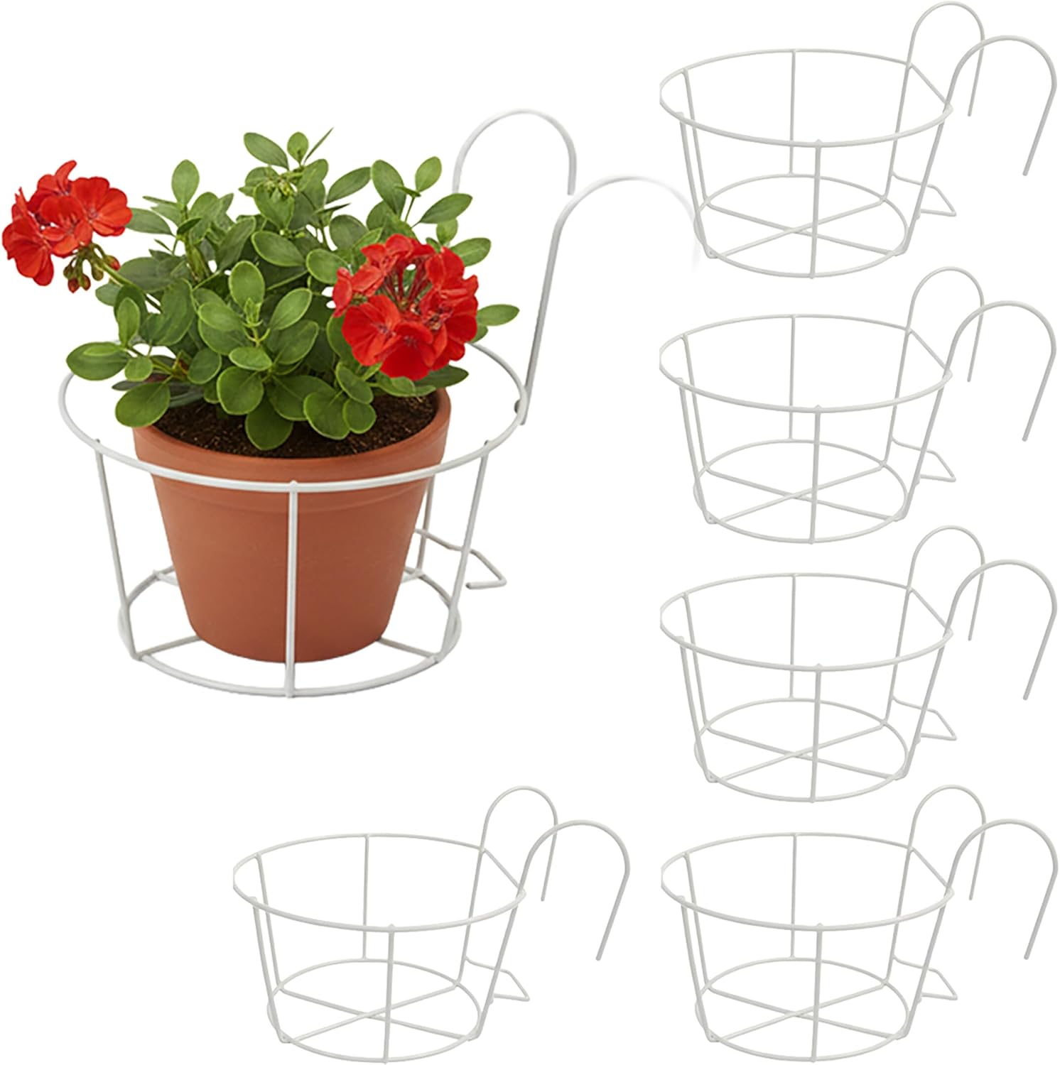 Relaxdays Hanging planters, Set of 6, HWD: 21 x 20 x 26 cm, Rust-Resistant, Balcony & Terrace, Hanging Pot, Iron, White