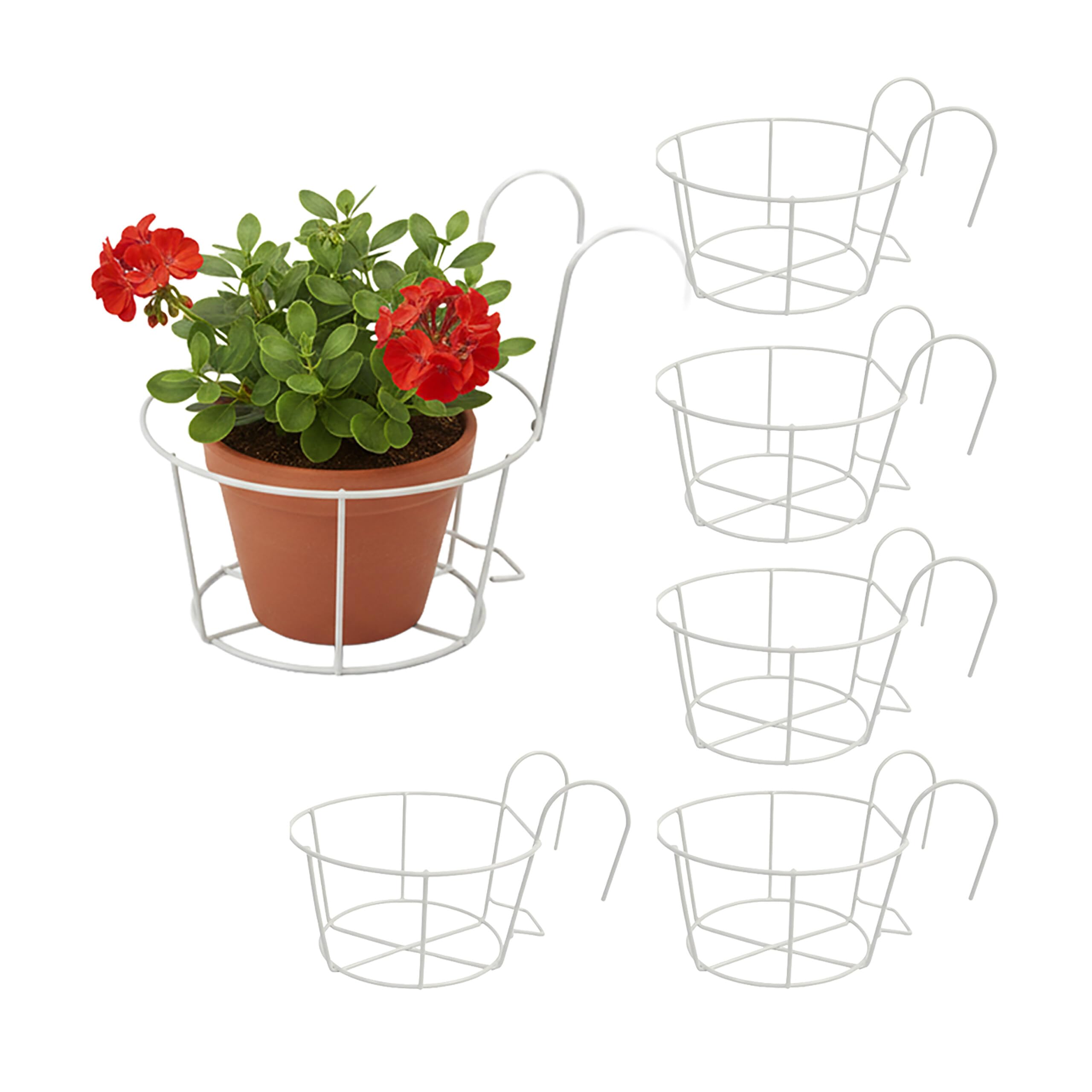 Pots de fleurs suspendus balcon en fer blanc avec crochet x6