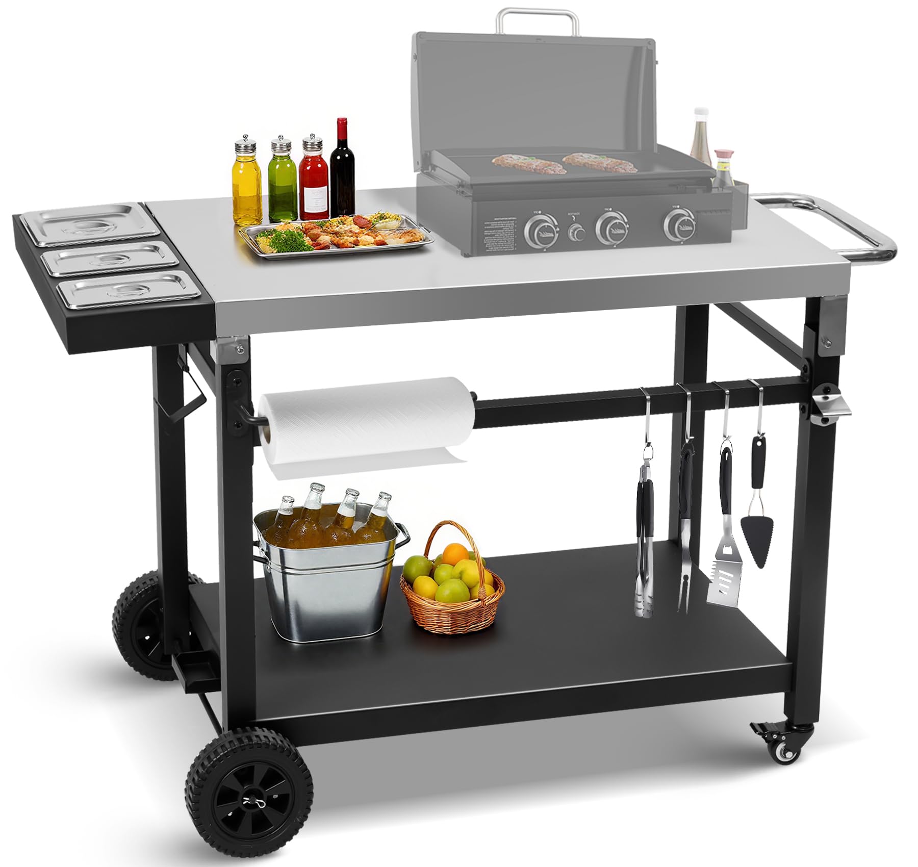 Photo 1 of Wanchao Stainless Steel 2-Shelf Outdoor Grill Cart with Wheels,Pizza Oven Table for Blackstone Ninja Movable Cooking Station for Indoor & Outdoor Use
