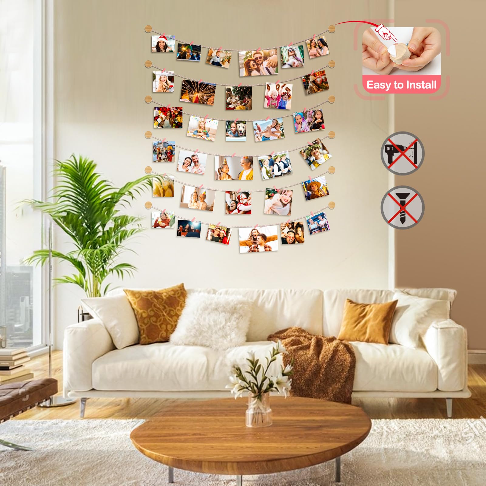 Portafoto Da Parete Con Mollette - Cornice Multipla Fai Da Te Per Decorare - Foto 3