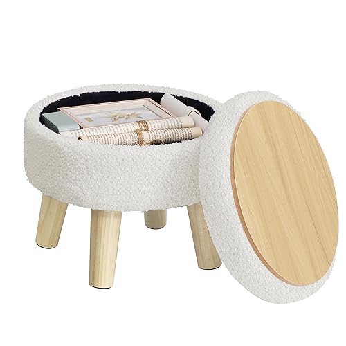 SONGMICS Storage Ottoman, Foot Stool, Round Ottoman with Padded Seat,