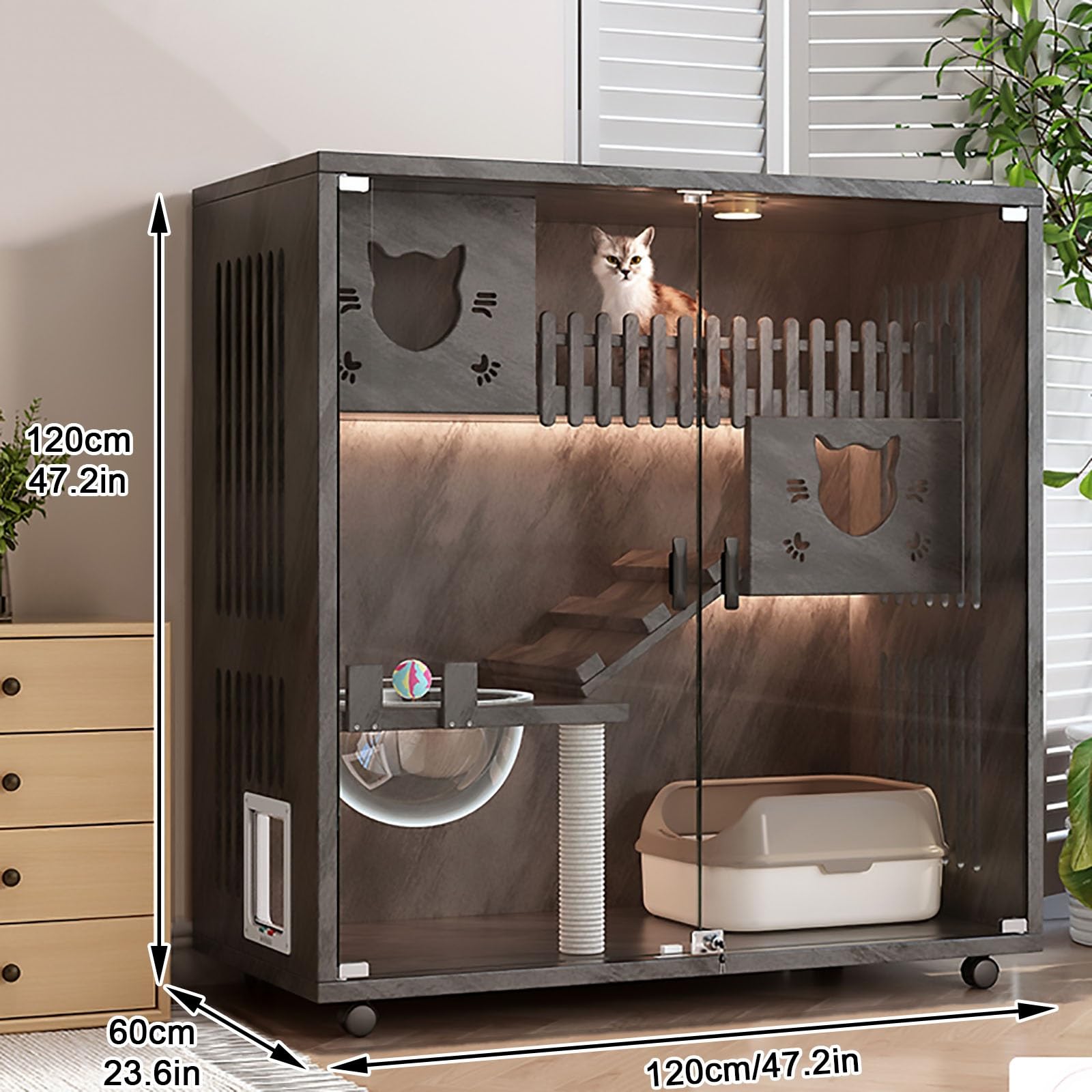 ウィッカー製キャットハウス ガラス天板付き Amazon.co.jp: ガラスドア付き猫ケージ、猫ヴィラ、キャットステップ
