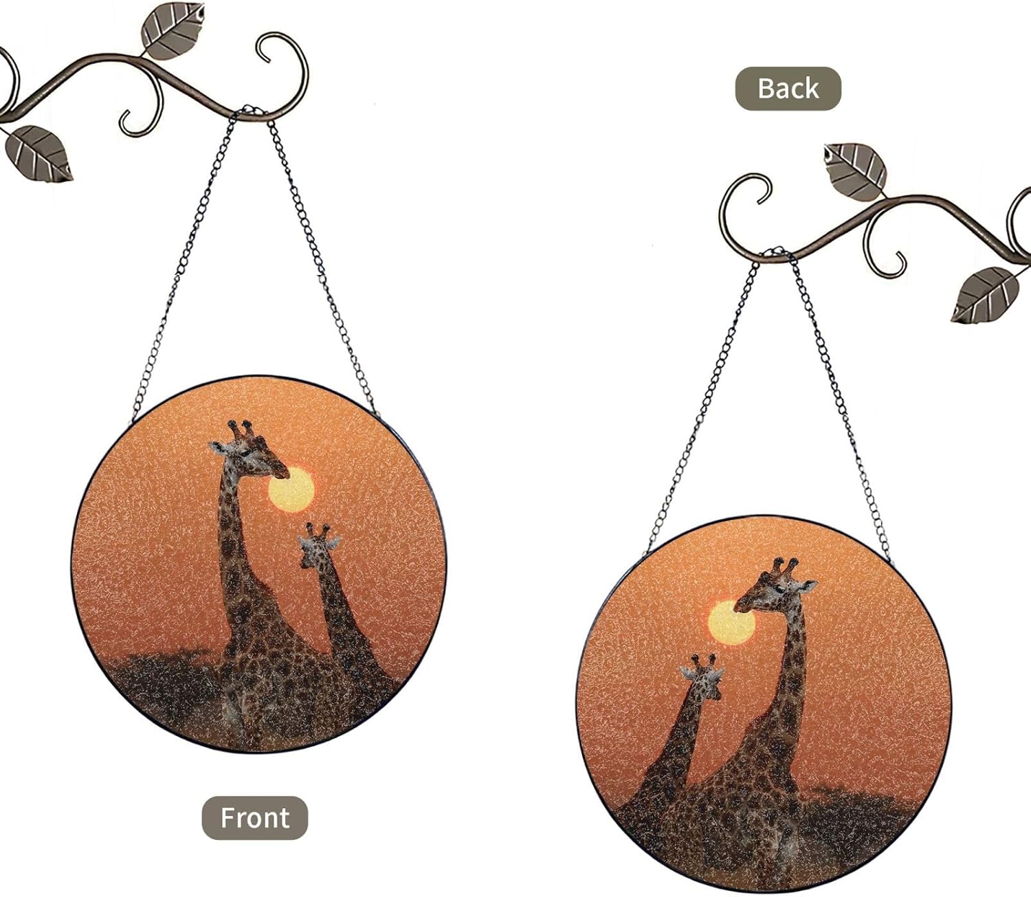 Giraffe at Sunset Stained Glass Suncatcher for Window Hanging Sun Catcher Ornament for Women Men Suncatcher for Home Decor, 10in（25cm） Round Glass Ornament for Mother's Day Birthday Gift