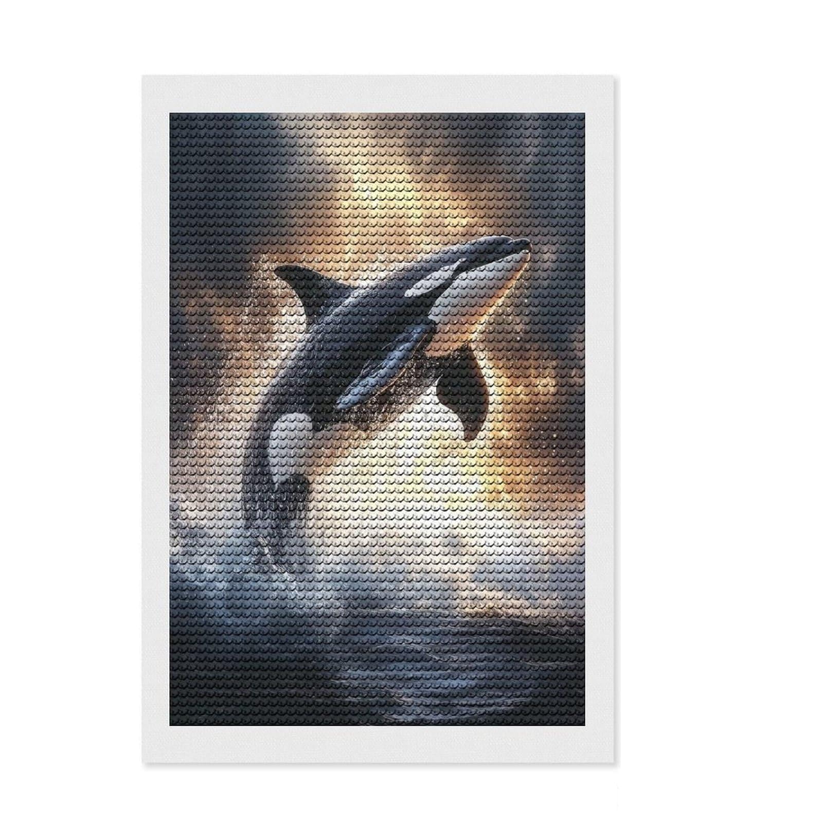Junmoney Orca Whale Jump Out Water Diamond Painting Set 8"x12", Easy to Enjoy, Easy Handmade Project, Boho Decor, Birthday Gift, Stress Relief Craft