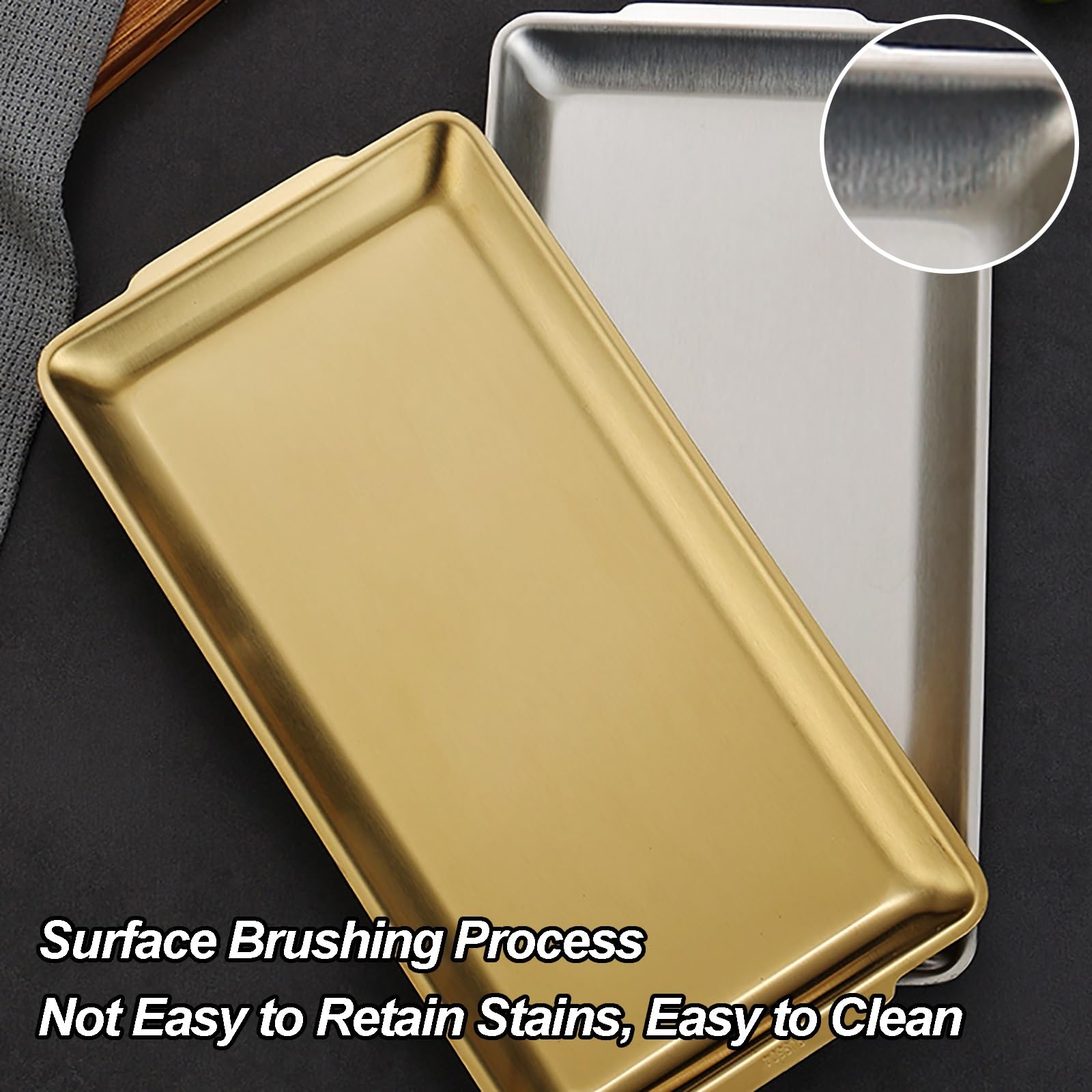 Plaque de Cuisson Four Inox Cuisine Rectangulaire Plateau de Service Plat Inox 304, Surface Brossée, Idéale pour les Fêtes, les Buffets et les Apéritifs(Gold,40x28 cm/16x11 in)