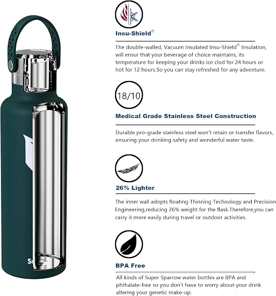 Super Sparrow Botella Agua Acero Inoxidable 18/10 - Botella Termica Ultraligera - 350ml/500ml/750ml - Termo Sin BPA, Botella Agua Niños, para Deporte, Viaje, Escuela, Exterior, Oficina, Hogar - 2