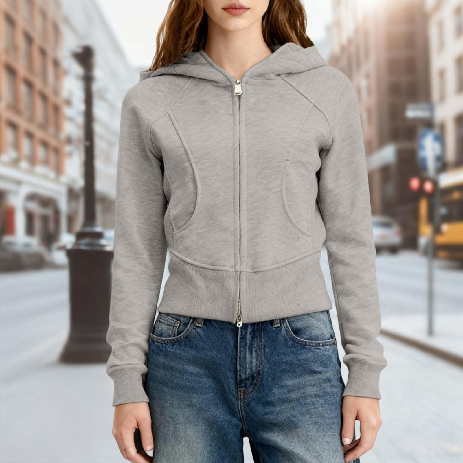 Sudaderas Mujer con Capucha Chaqueta Corta Informal de Terciopelo con Cremallera y Cintura Ajustada Sudadera con Capucha para Mujer Estilo Liso y versátil