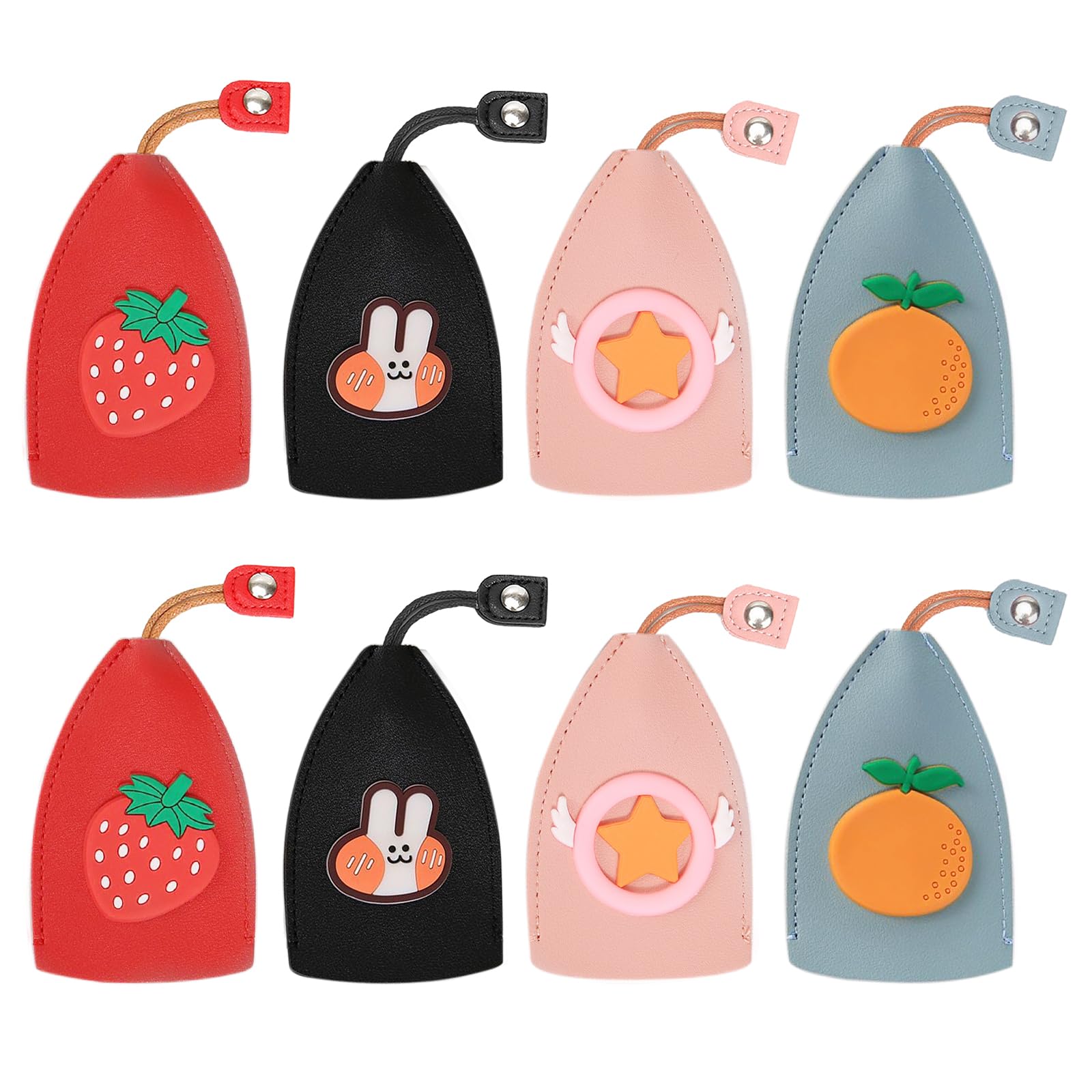 FuninCrea 8PCS Car Key Case, PU Pull-Out Car Key Bag Car Key Sleeve, Car Key Holder Case with Wax Rope and Snap-fastener
