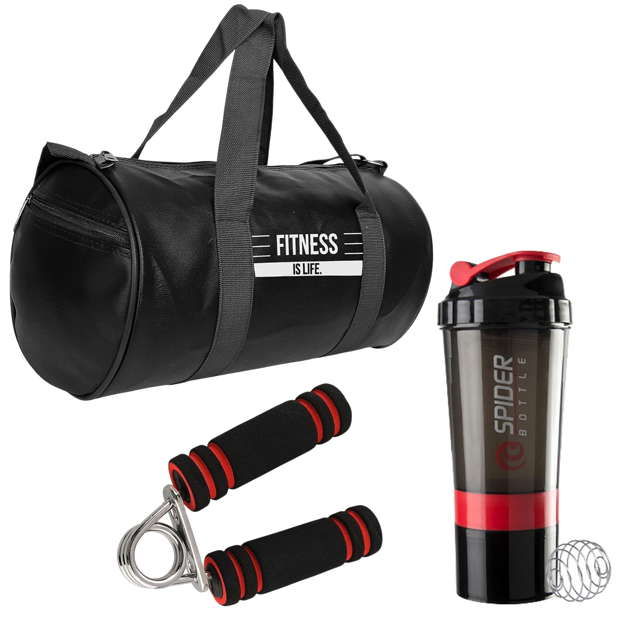 cool indians Premium Gym Combo for Men Combo of Duffle Gym Bag with Shoe Compartment, Mini Gripper Hand Exceiser, Black 500ML Shaker Bottle, Gym kit for Men and Women Unisex (Red)-picture-13