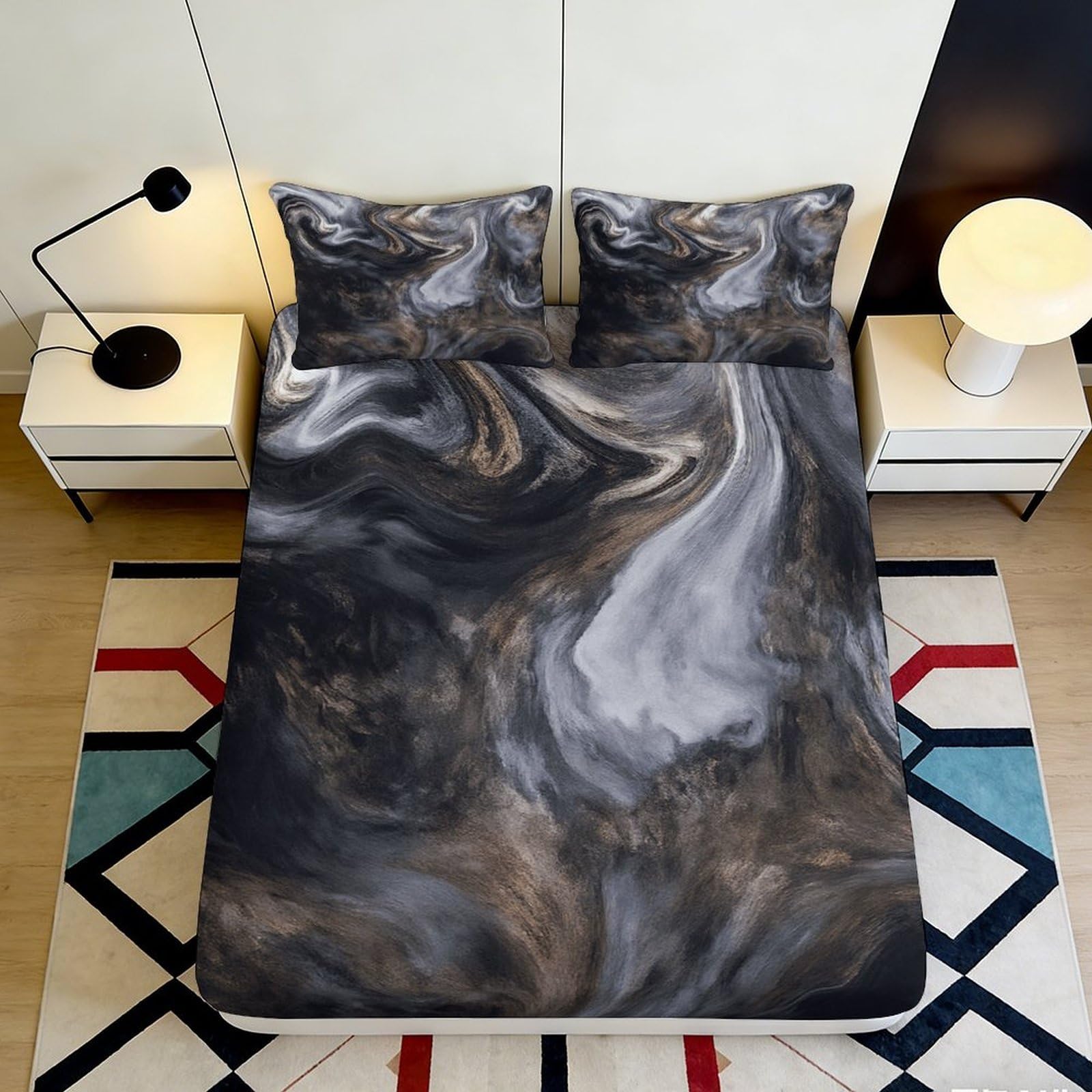 Pnayamiorkfel Style-10 3D Printed Marble Swirl Fitted Sheet Microfiber Soft Breathable Abstract Flow Bed Cover For Bedroom Guest Room Decor 90X200x25cm