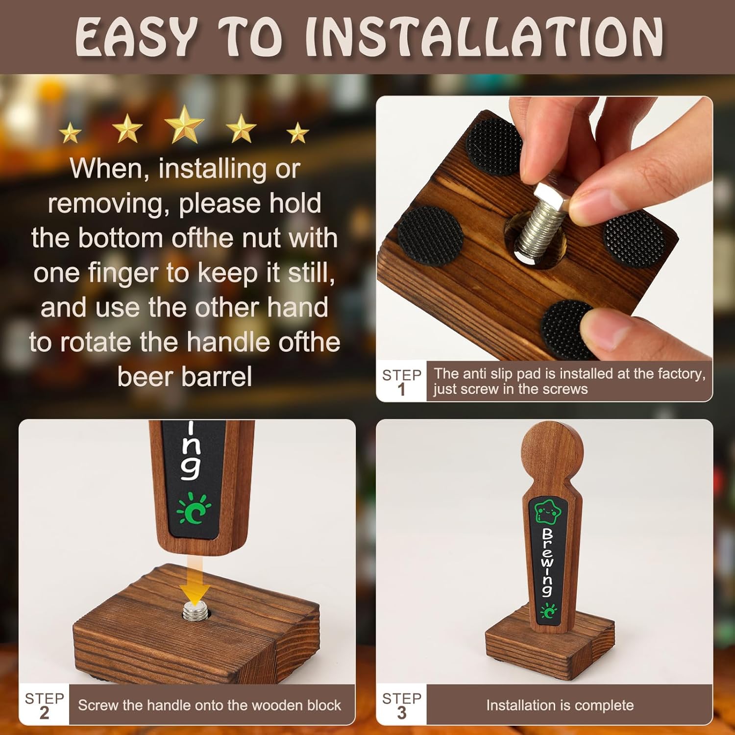 6 Pcs 3x2.5inch Beer Tap Handle Display Wooden Beer Tap Handle Display Keg Tap Handle Display for Beer Lovers Bar Party Home Wedding Brewers Restaurant