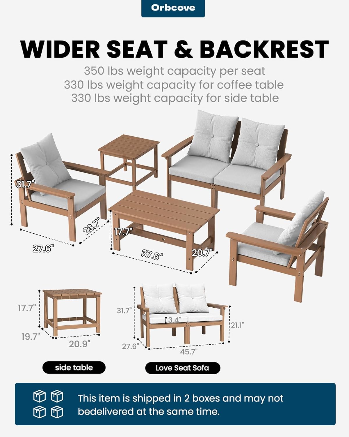 6-Piece Patio Conversation Set with Love Heart Hollow Design, Outdoor Patio Furniture Set with Cushions, All Weather Outdoor Furniture Set for Porch, Garden, Backyard (Teak