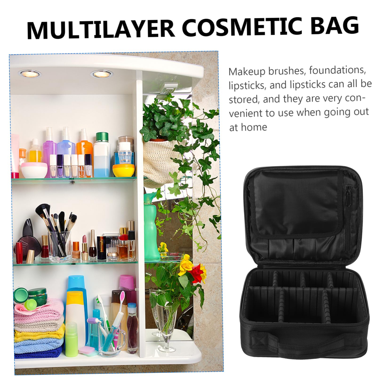 Trousse de Maquillage de Voyage Multi-Couches Poignée Noire