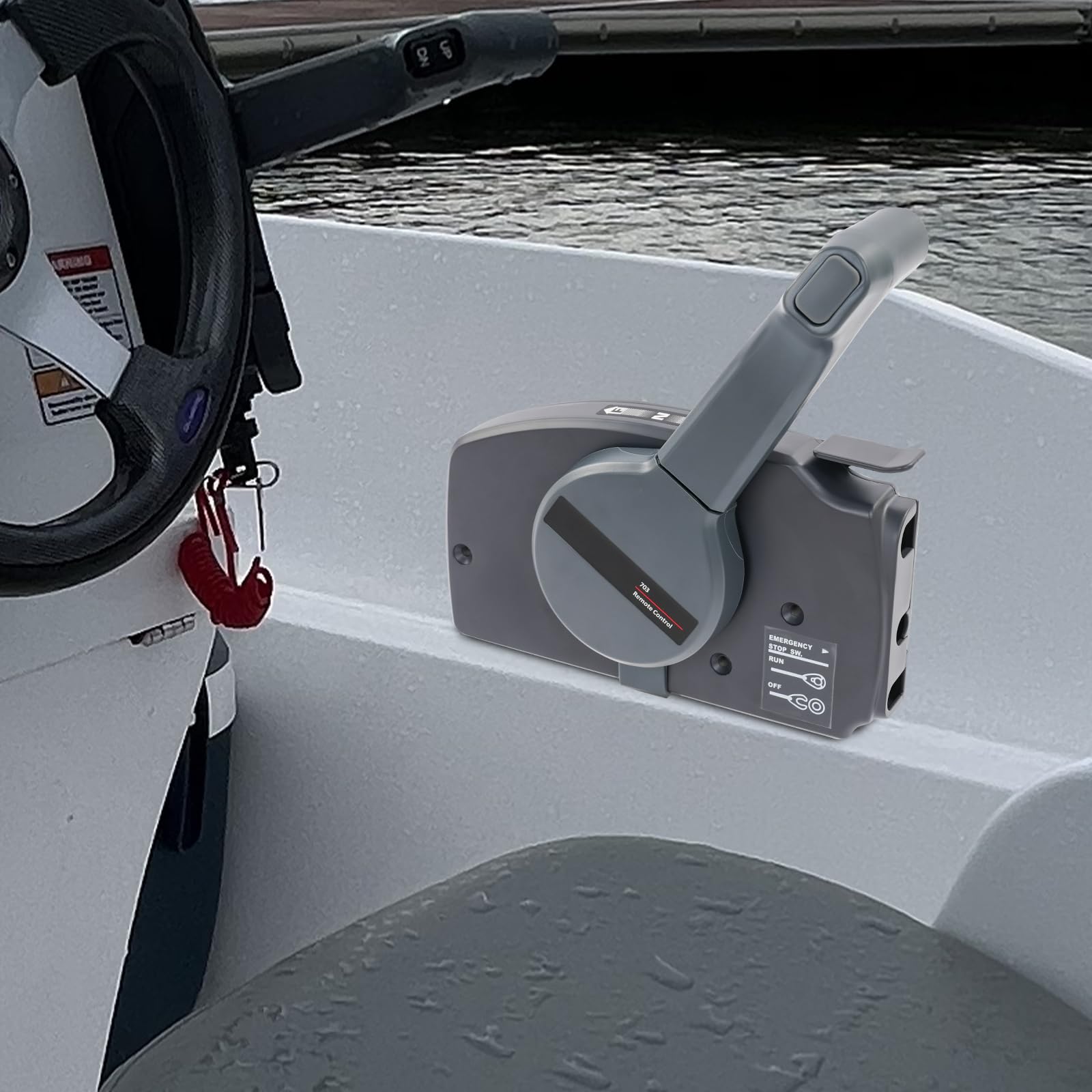 Mando a distancia fuera de borda, control de estrangulamiento para barcos, con cuerda de seguridad y apagado de emergencia, gris, para barcos de pesca y yates, 23 x 13 x 16 cm