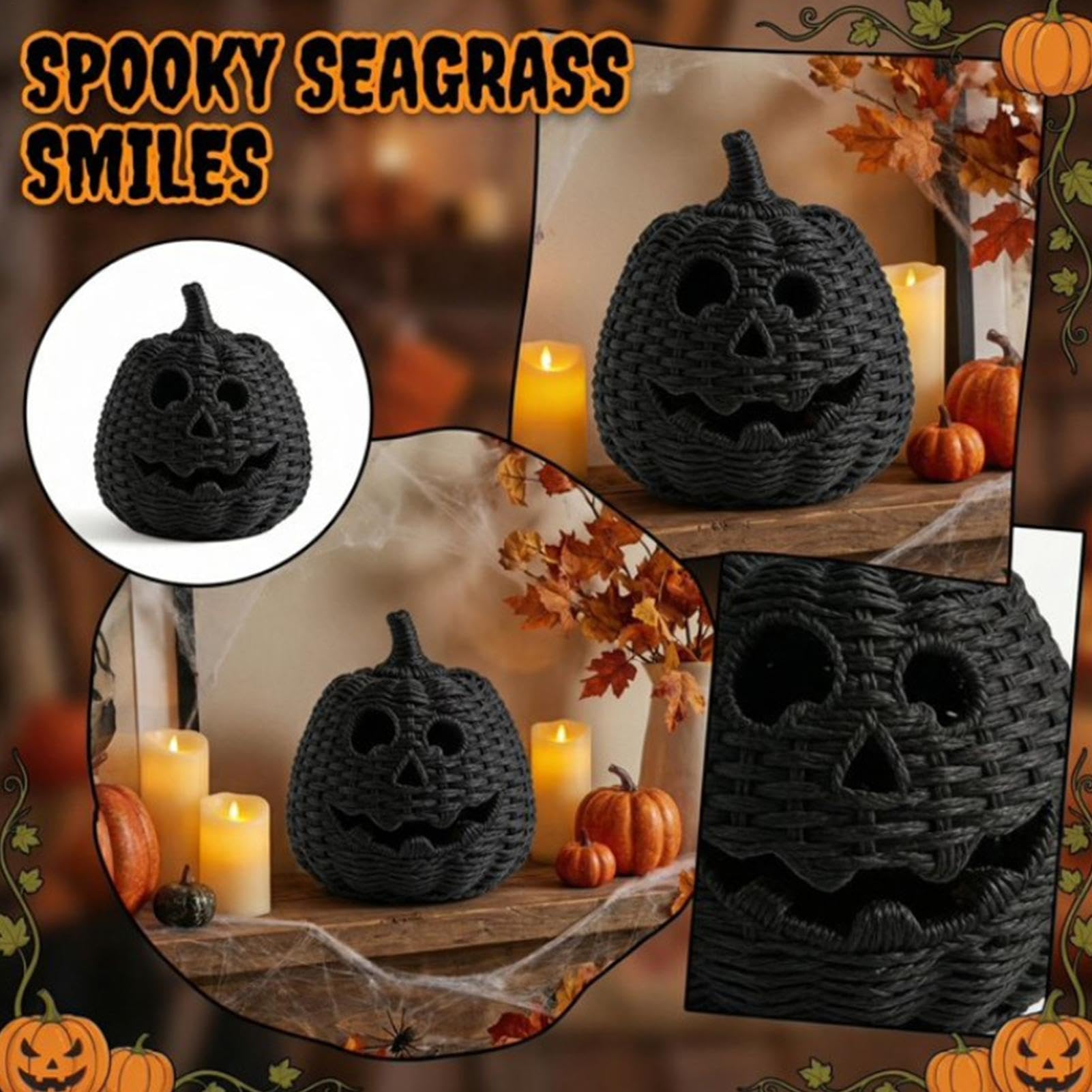 Calabaza tejida Halloween Calabaza con vela LED
