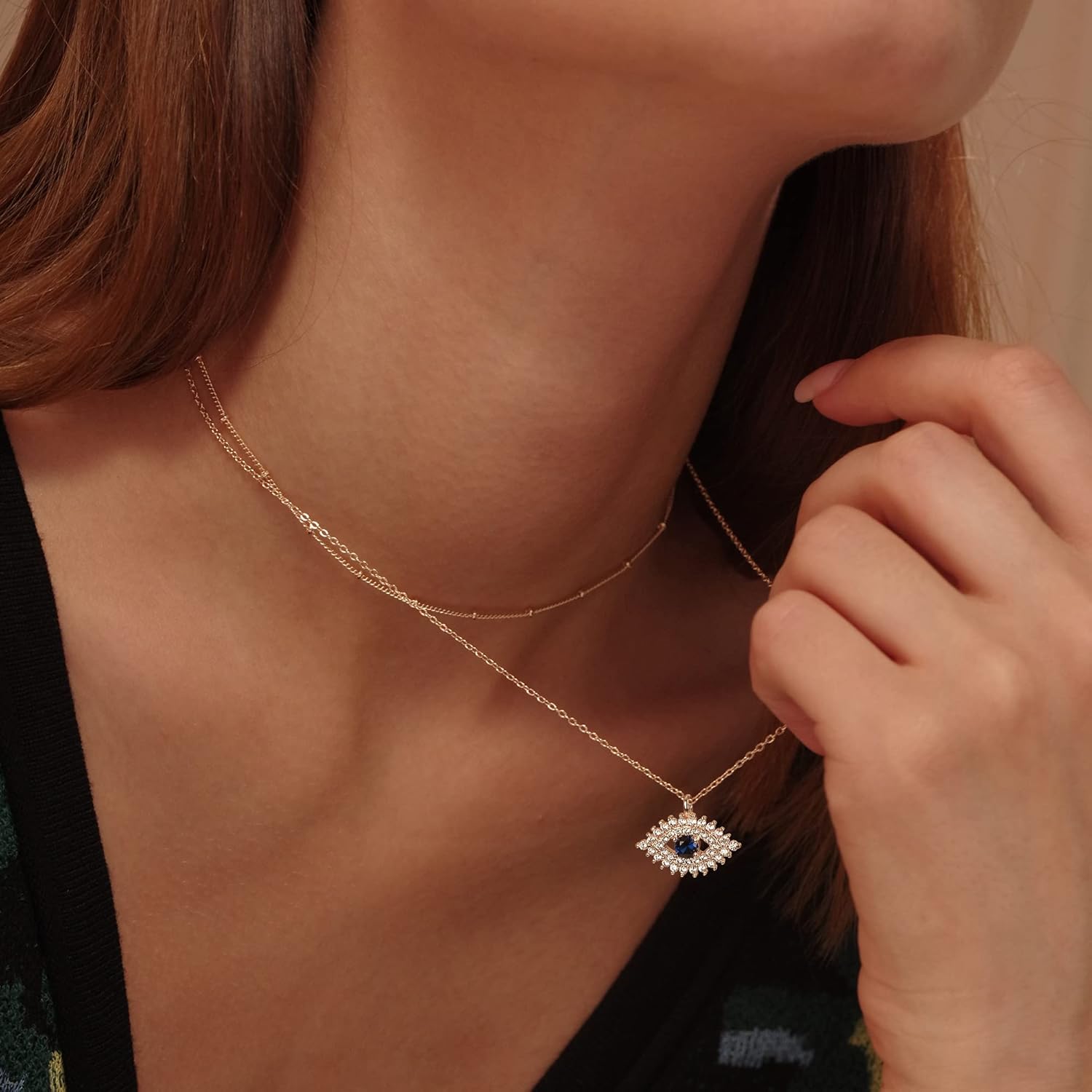 MEVECCO Gold Dainty Evil Eye Necklace for Women 18K Gold Plated Cute Delicate Solitaire Cubic Zirconia Boho Protection Evil Eye Minimalist Simple Necklace - Image 3