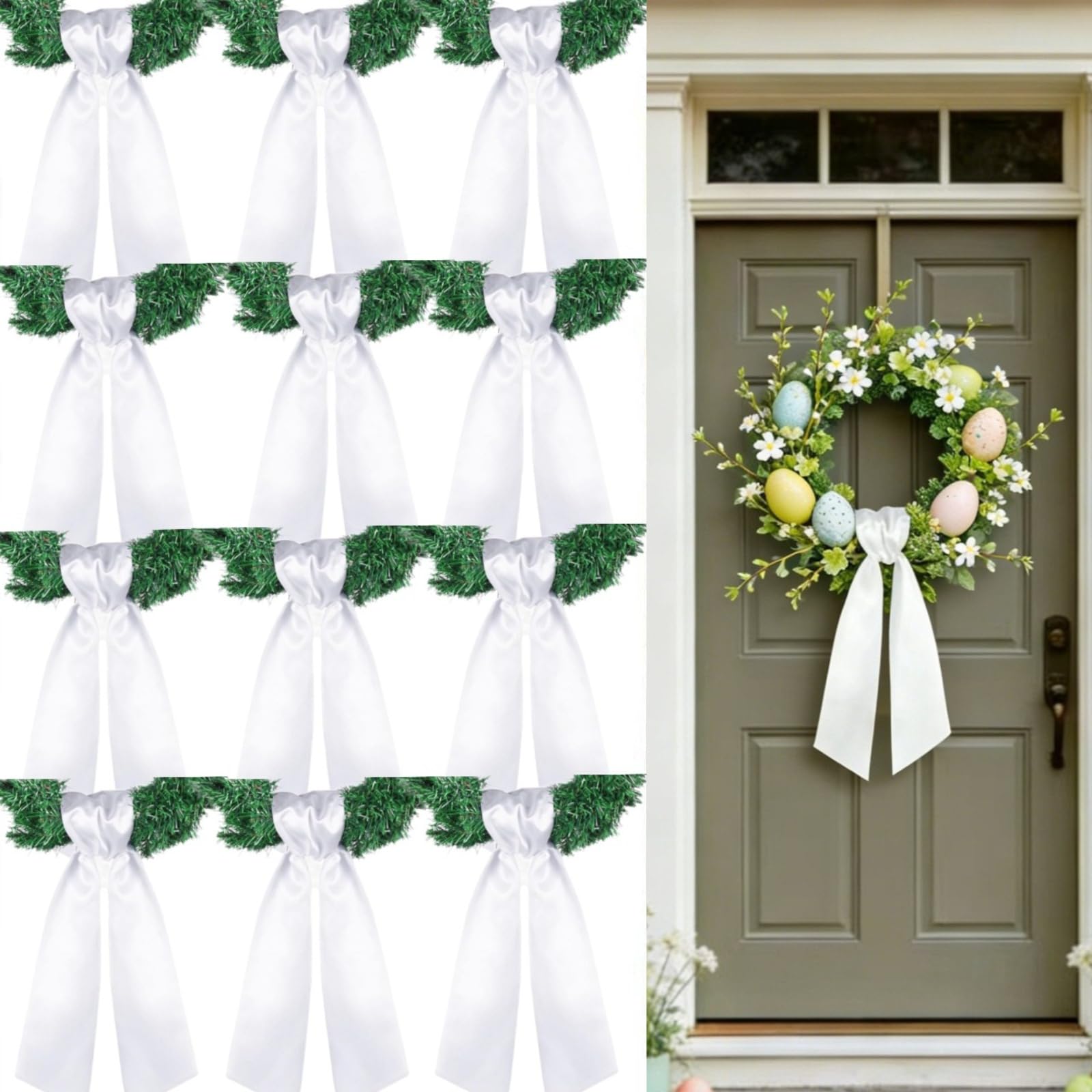 Dream Loom Wreath Sash for Front Door, 12pcs White Sash Blank DIY Ribbon Bows for Weddings, Christmas &amp; Farmhouse Decor