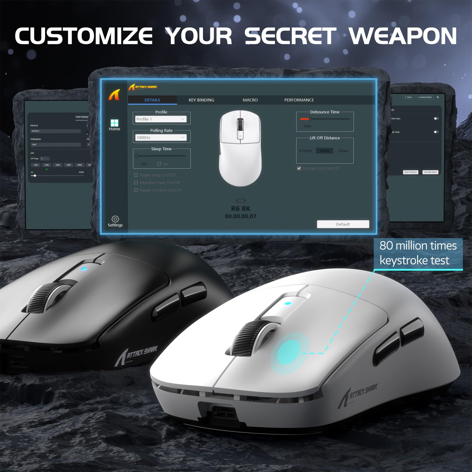 ATTACK SHARK R6 Mouse da gioco wireless 8KHz, SUPERLEGGERO 42g, Nordic 52840 MCU, sensore da gioco PixArt PAW3950MAX, BT/2.4G/Cablato, 6 DPI regolabili fino a 42000, batteria da 250mAh, PC/Mac(bianco)