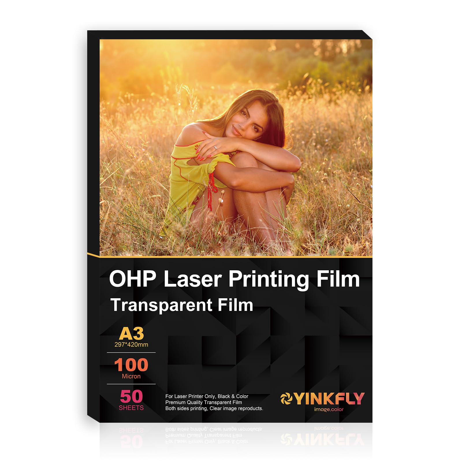 Yinkfly OHP A3 50sheets Transparent Film Acetate Sheet for Laser Printer and Copier Used for Craft & Screen Print