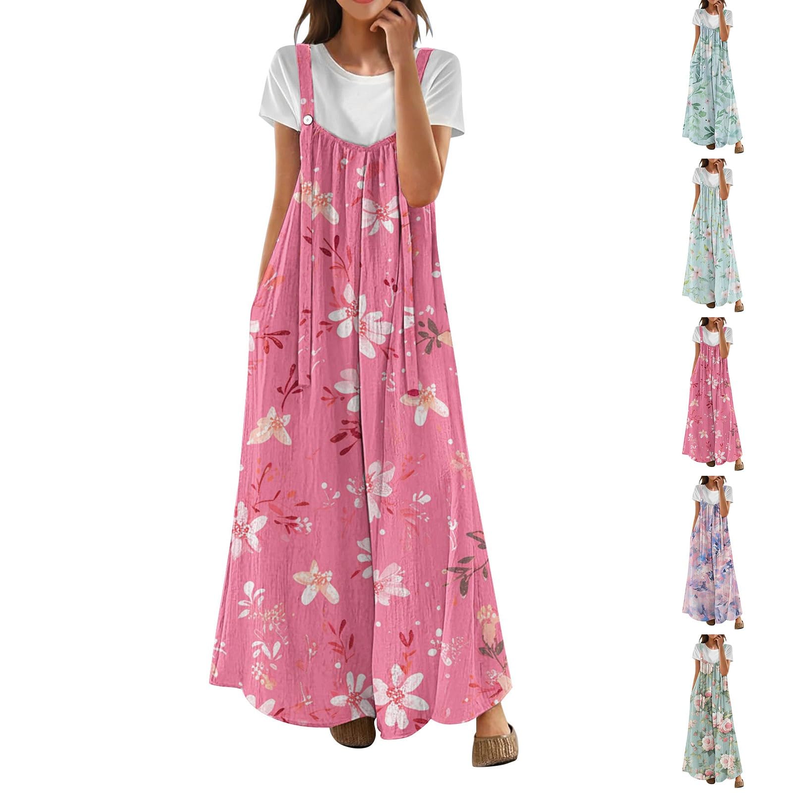 Peto de verano para mujer, de pierna ancha, oversize floral