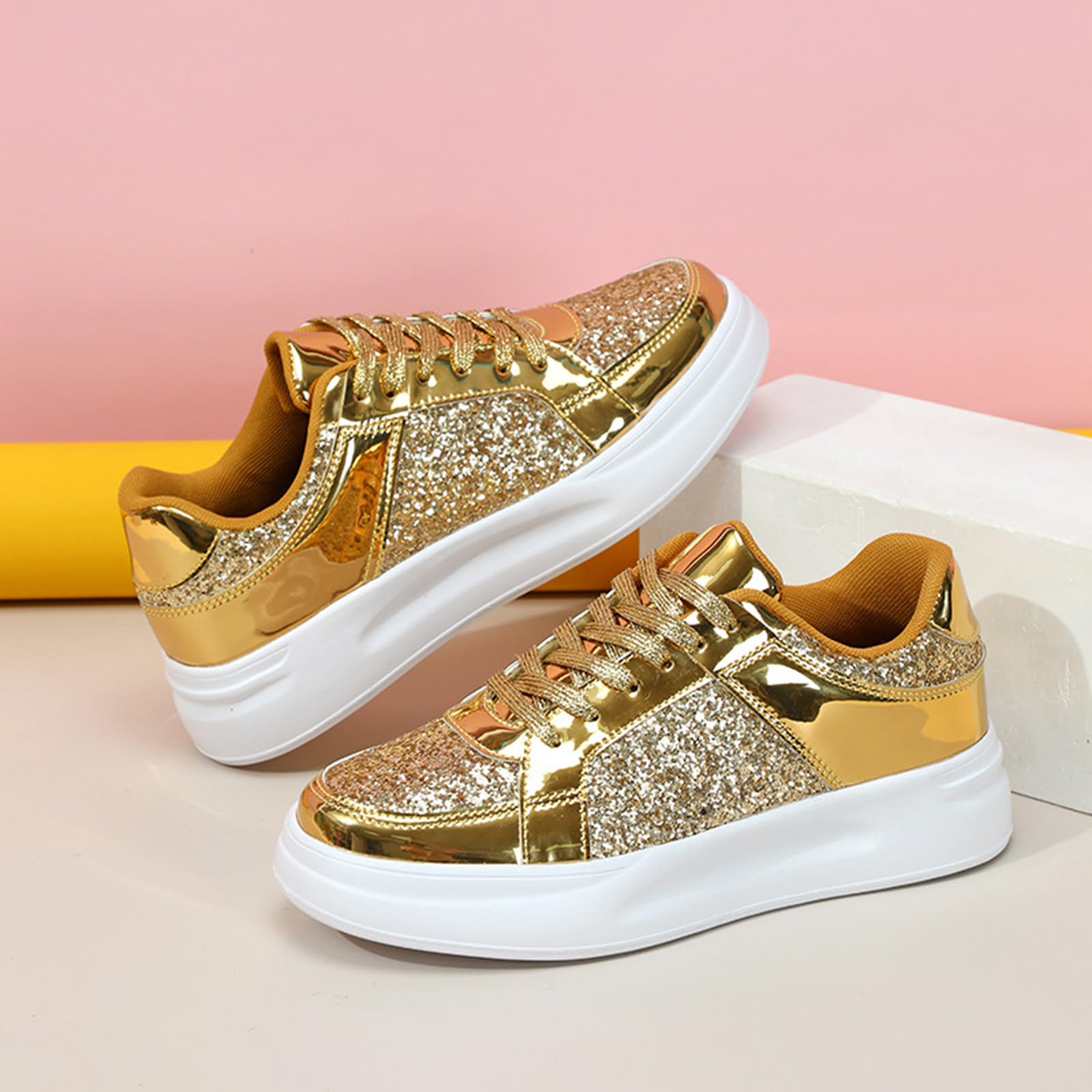 Zapatillas de deporte para mujer con plataforma gruesa con purpurina y