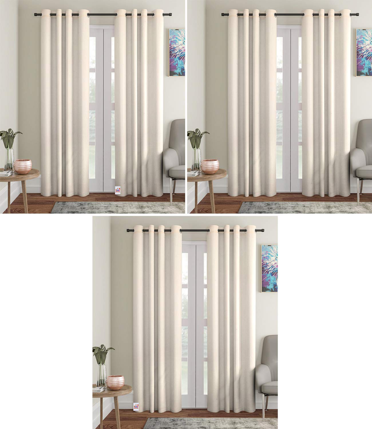 Fun Homes Self Print 6 Pieces Patio Sliding Door Curtain -Keep Warm Draperies, Sliding Glass Door Drapes,7 Feet (Cream)