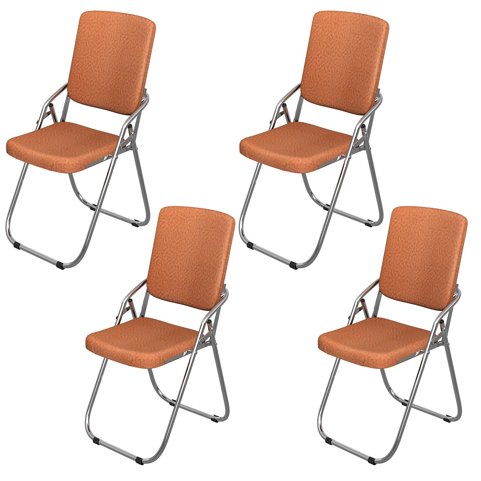 ARunThLana – Juego de 4 sillas plegables, sillas de comedor de PU, marco de metal, con respaldo, 46 x 53 x 86 cm, para sala de estar, oficina, comedor, naranja