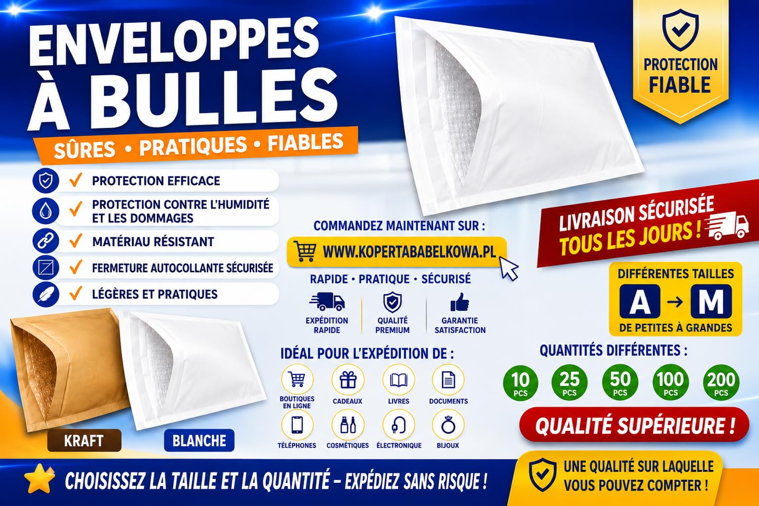 Lot de 600 Enveloppes à Bulles Blanches 200 x 275 mm Format T4/4 (D) – Pochettes d’Expédition Matelassées Résistantes Antichoc – Emballage Professionnel pour Envoi Sécurisé E-commerce