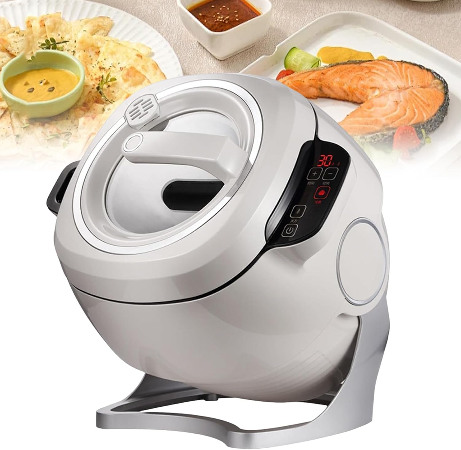 Automatic Stir Fry Robot,Automatic Cooking Wok Fried Rice Machine 6l Automatic Cooking Pot，110v/220v，Adjustable Speed 360°，Three-Level Adjustable Mode for Stir Frying, Stewing，Cooking 110V