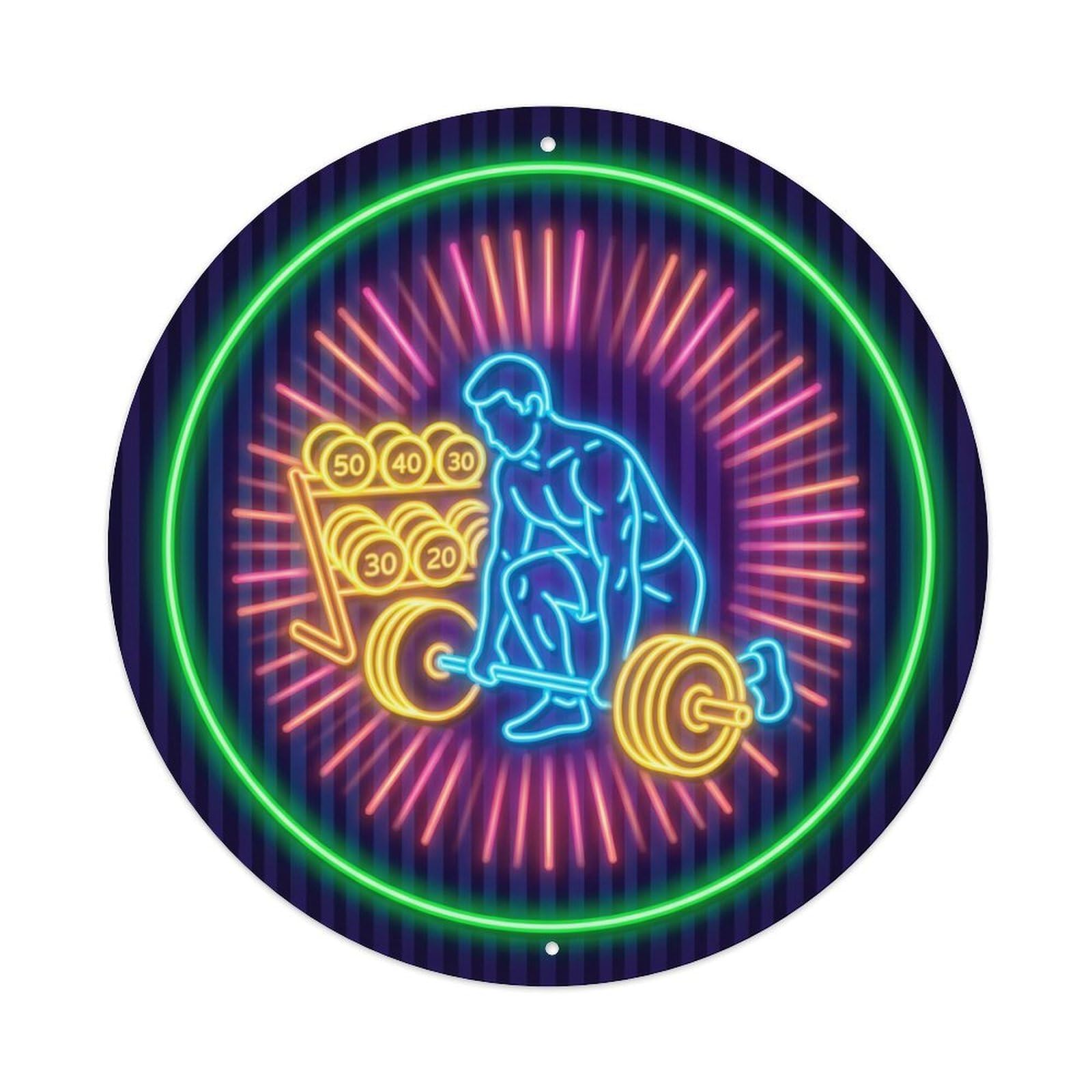 Vintage Faux Neon Gym Retro Bodybuilding Dropset Metal Tin Sign