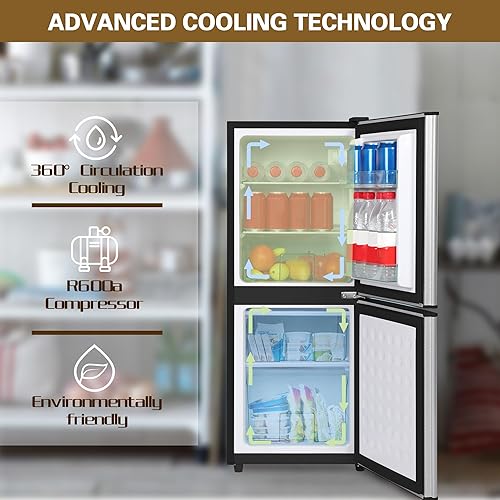 Miniatura 2 de Refrigerador compacto con congelador de 4.2 pies cúbicos de 2 puertas con termostato ajustable de 7 niveles, refrigerador pequeño con congelador