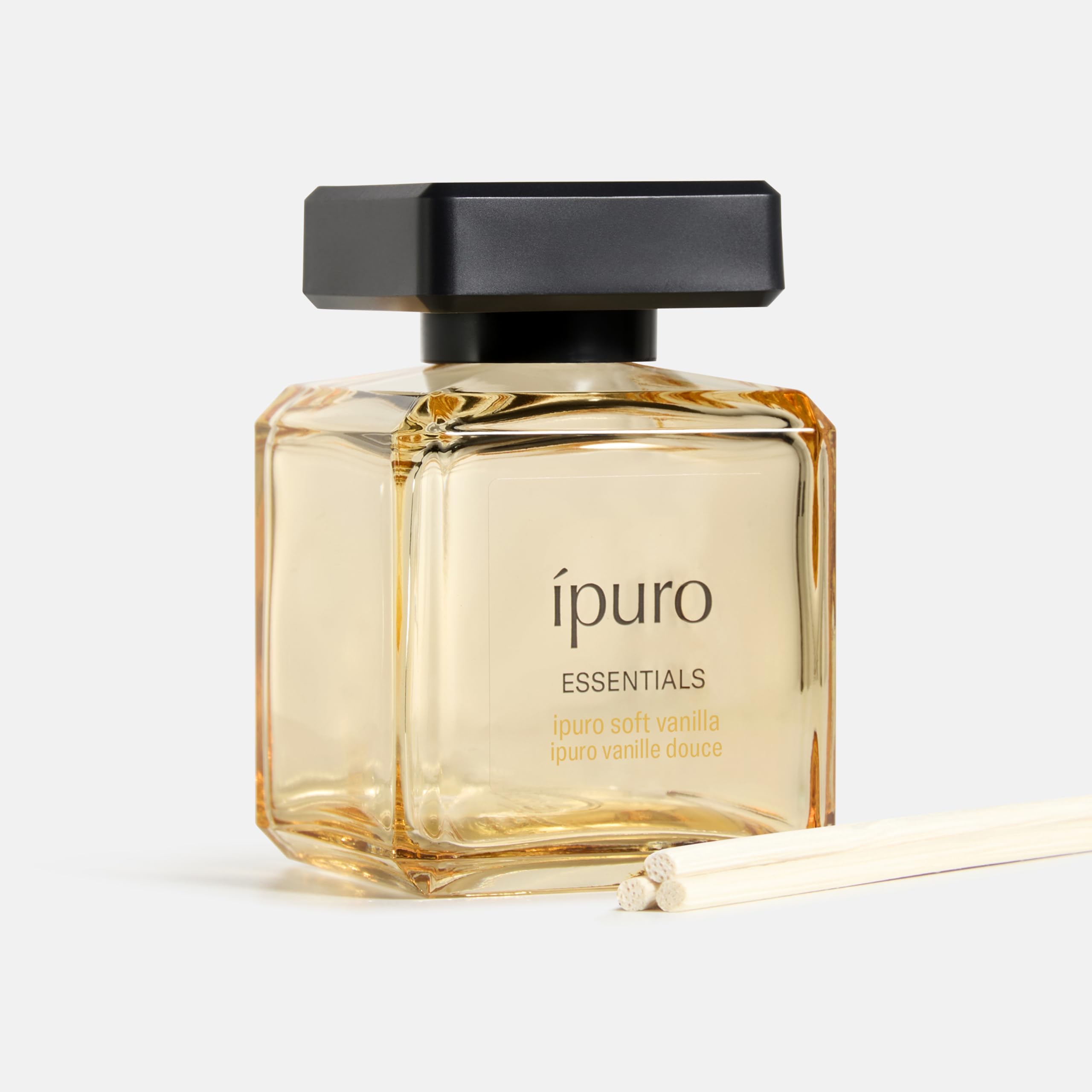 ipuro Essentials Soft Vanilla Room Fragrance with Sticks 200 ml - Room Freshener with Vanilla, Sandalwood, Licorice, Peach Blossom & Caramel Fragrance Aroma - Diffuser with Sticks