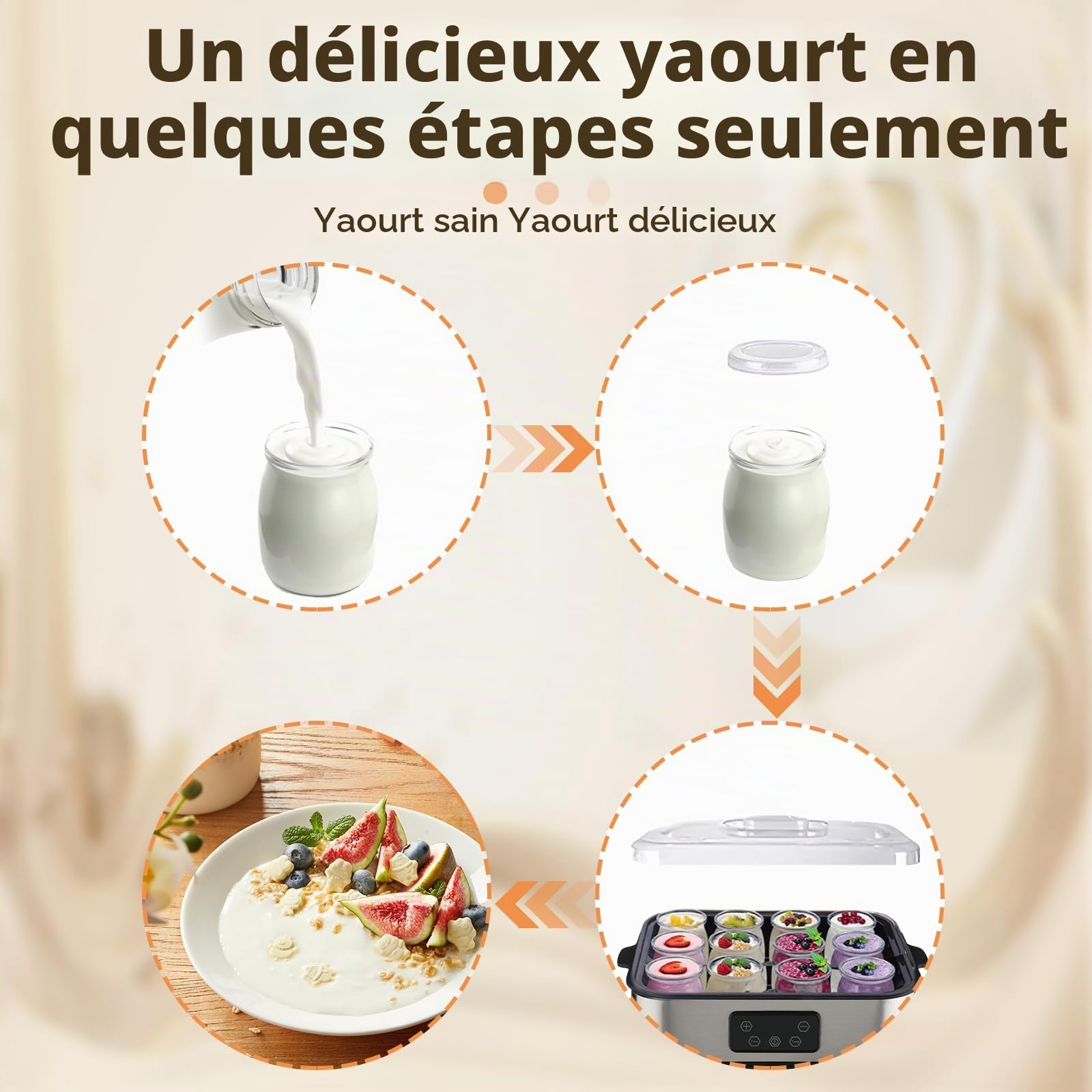 Yaourtière 12 pots en verre, Capacité 2200ml Machine à Yaourt Maison, Yaourtière Fromagère en Acier Inoxydable, Thermostat Réglable et Minuterie 48h - Pour des desserts maison sains